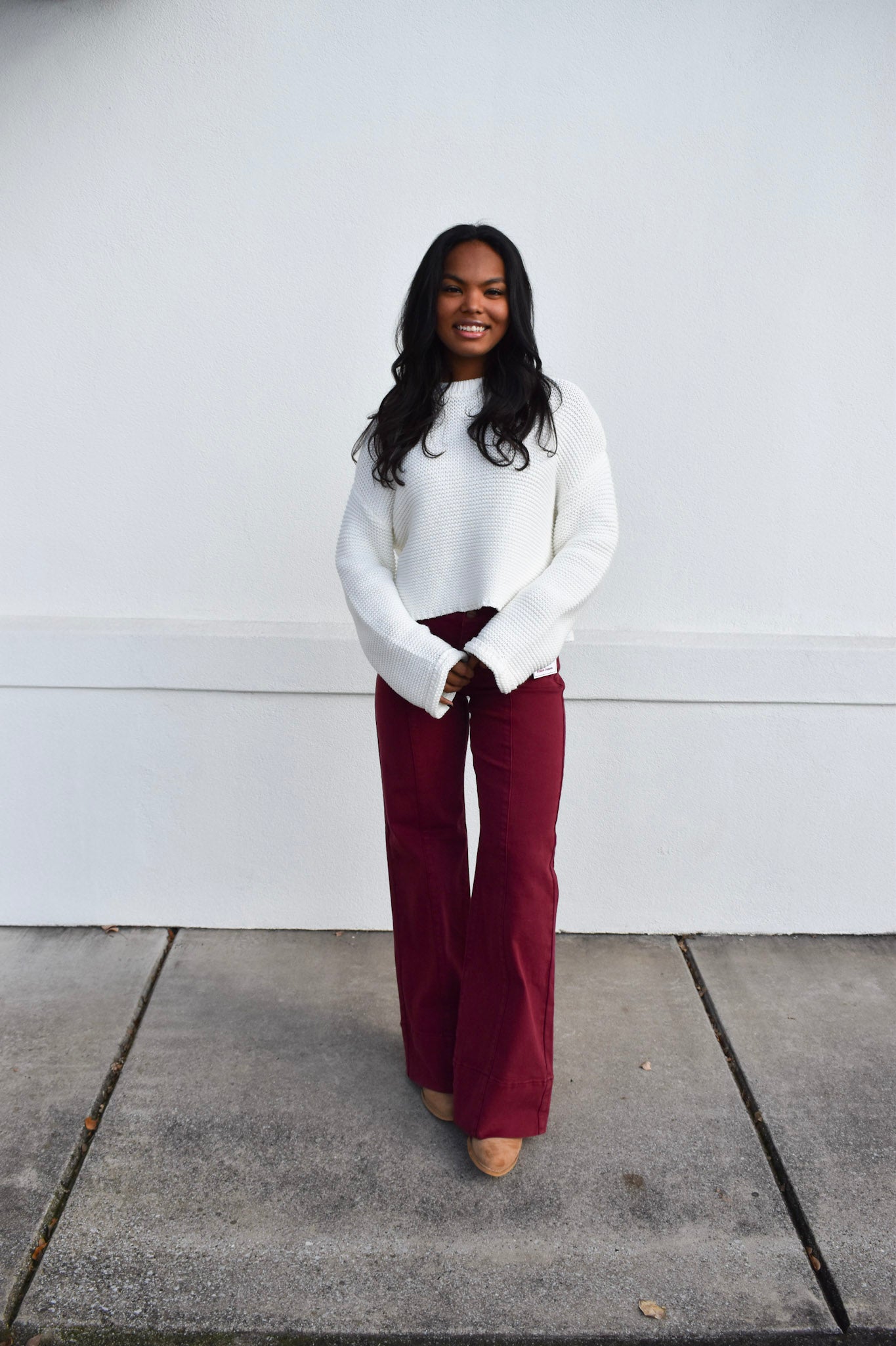 Risen Mid Rise Wide Leg: Wine