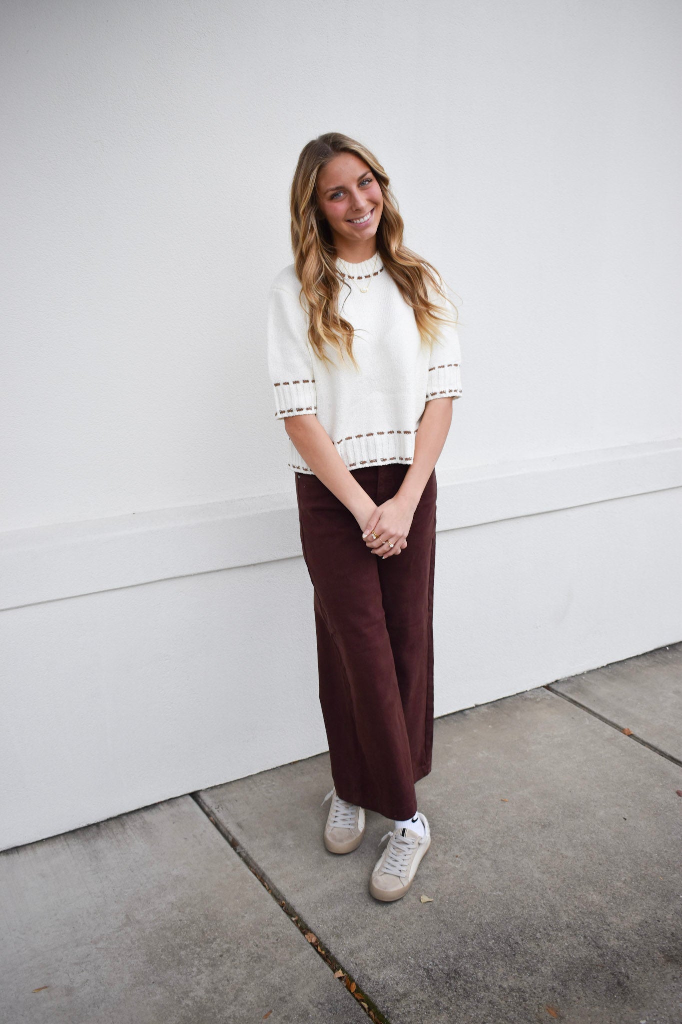 Stitch Effect Short Sleeve Top