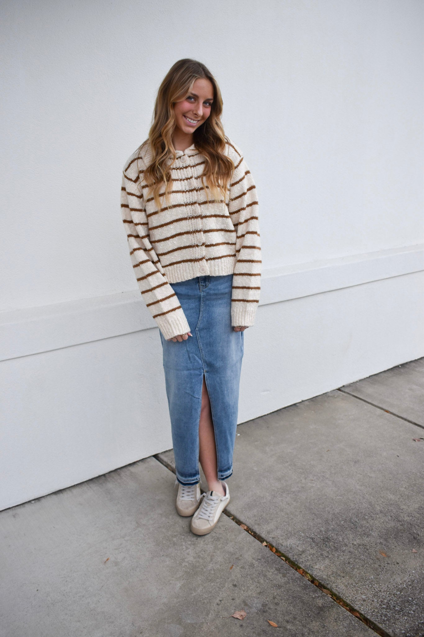 Button Down Stripe Knitted Cardigan