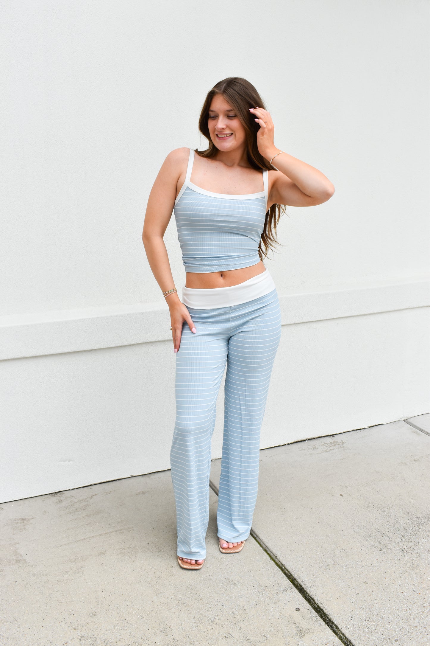 Striped Tank with Fold Over Pant Set