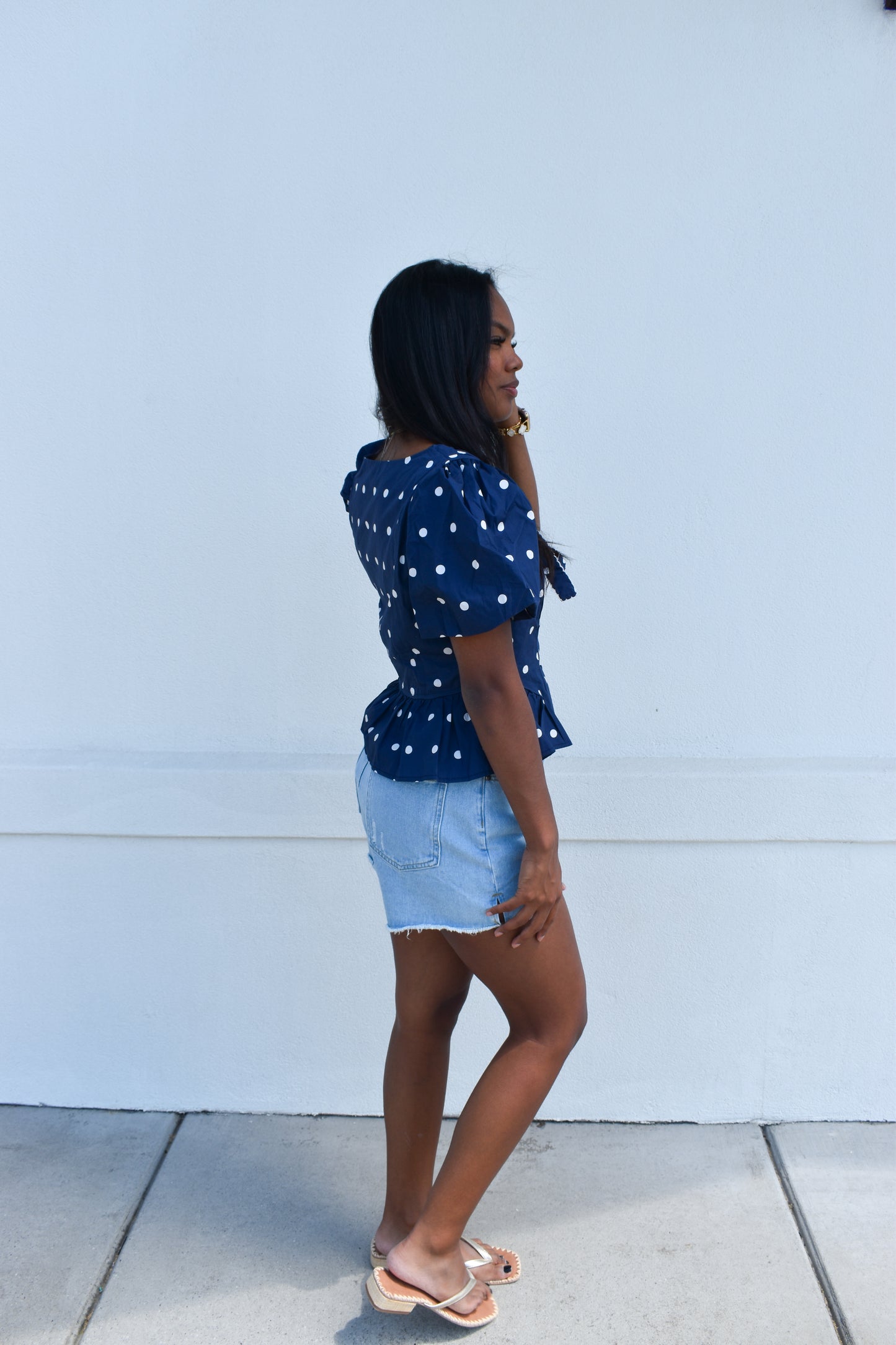 Pola Dot Bubble Hem Top