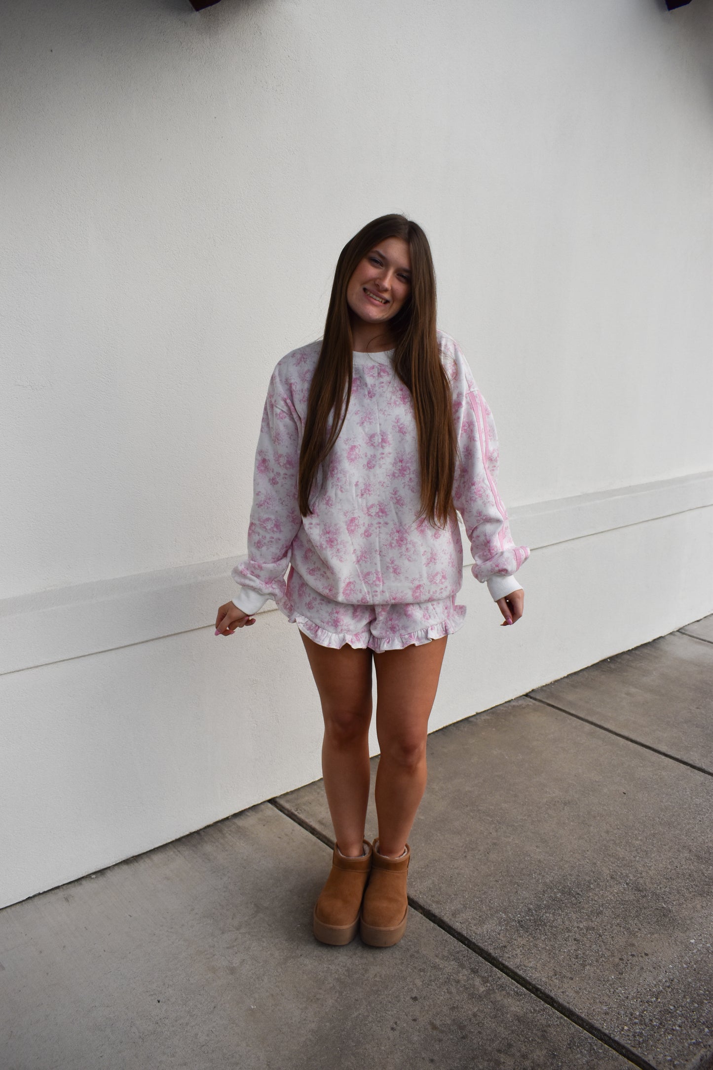 Floral French Terry Sweatshirt W/ Double Line Detail