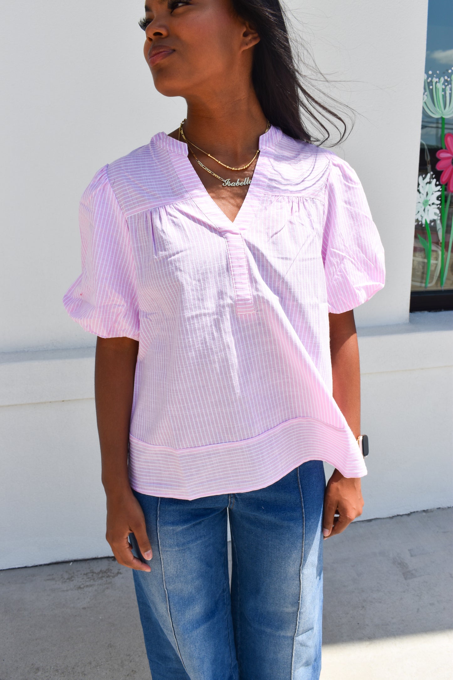 Whisper of Color Airy Cotton Blend Bubble Stripe Blouse