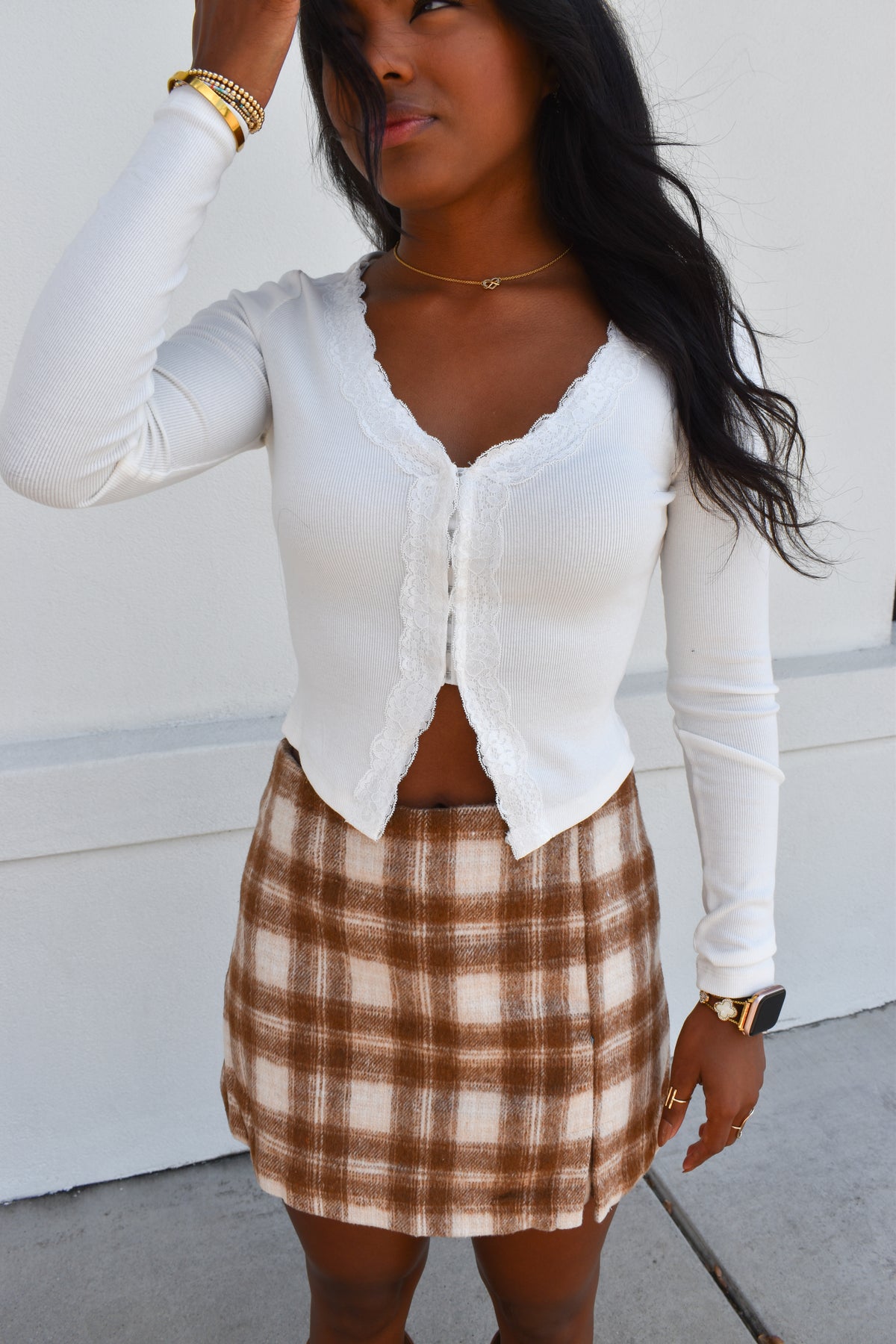 White Lace Long Sleeve Top