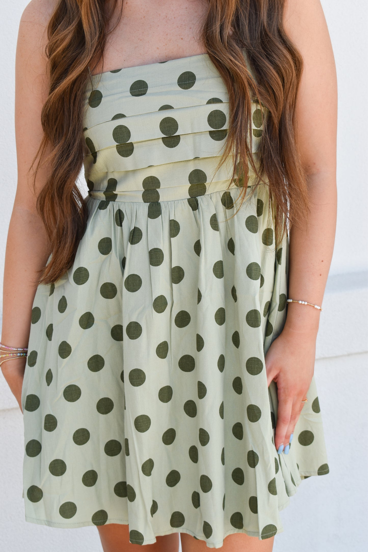 Sage Polka Dot Mini Dress