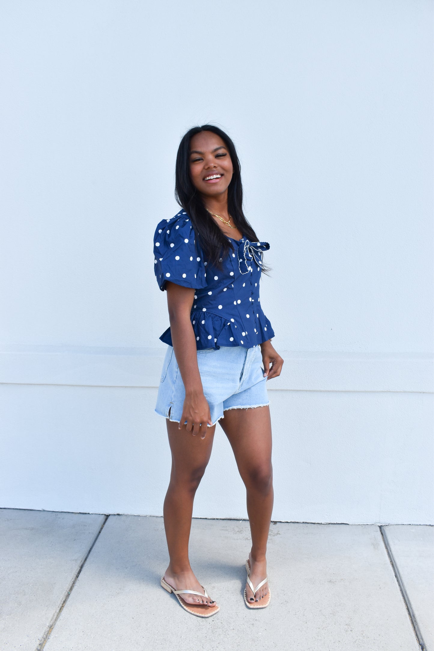 Pola Dot Bubble Hem Top