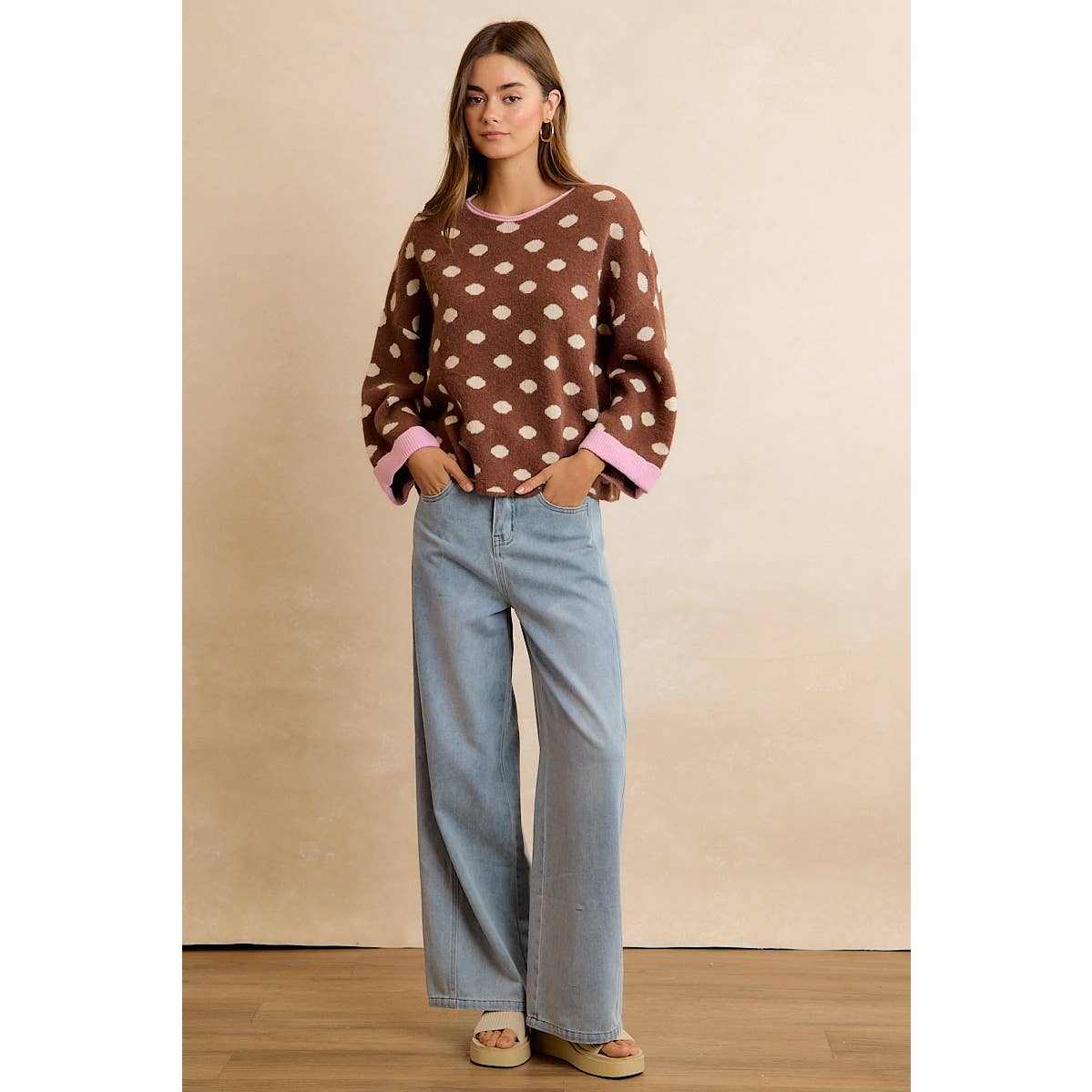 Pink & Cocoa Polka Dot Sweater