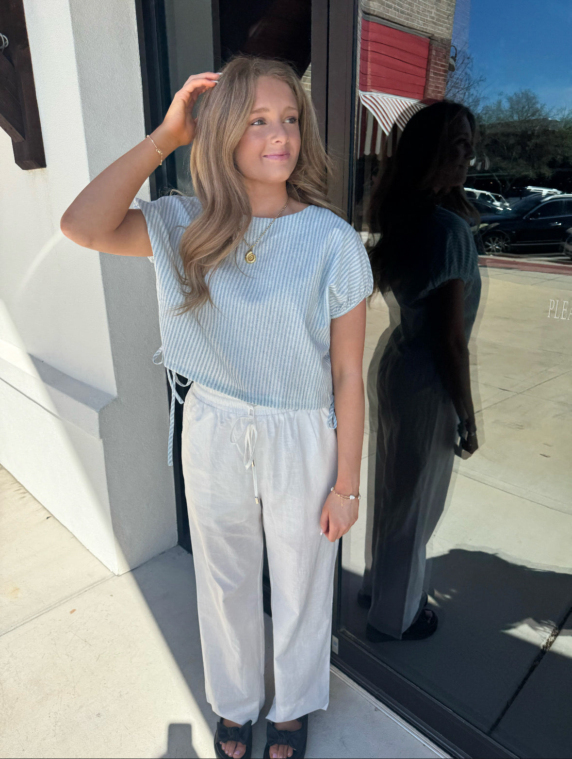 Double-Tie Striped Top: Blue