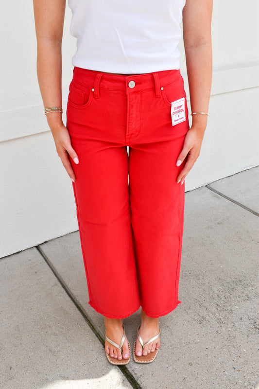 Staple Red High Rise Crop Pants