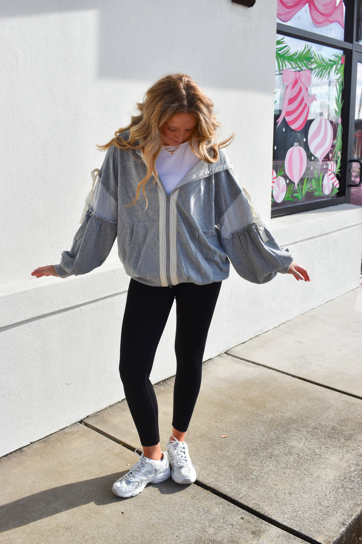 Bow Lace Hoodie W/ Double Zipper