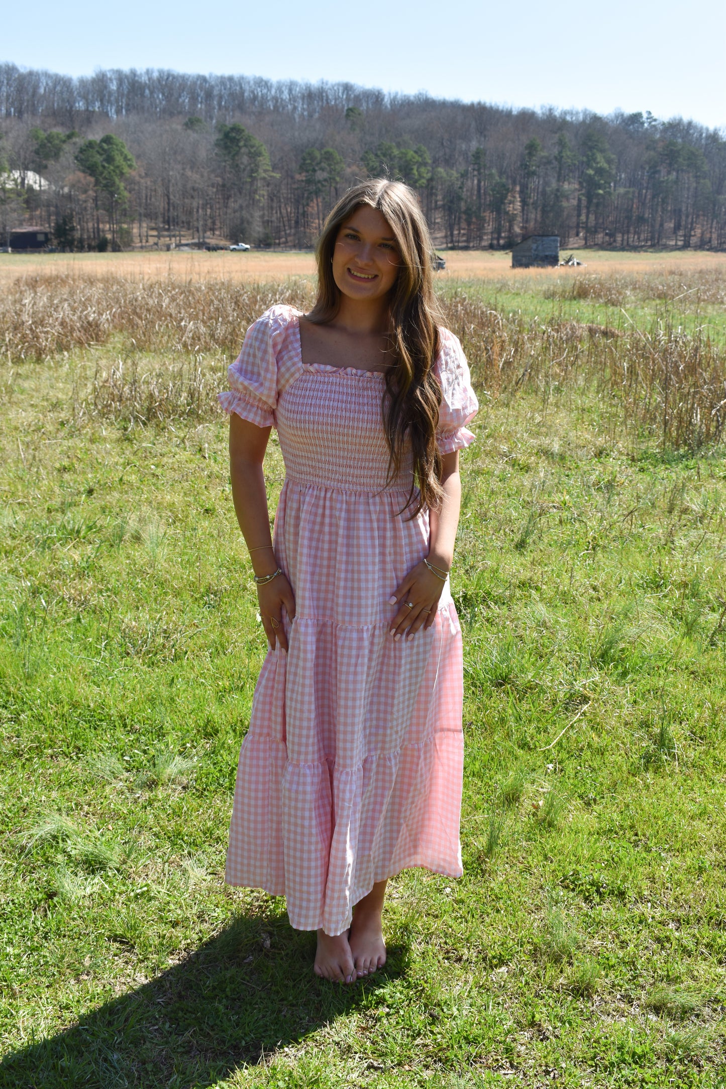 Madi Pink Gingham Maxi Dress