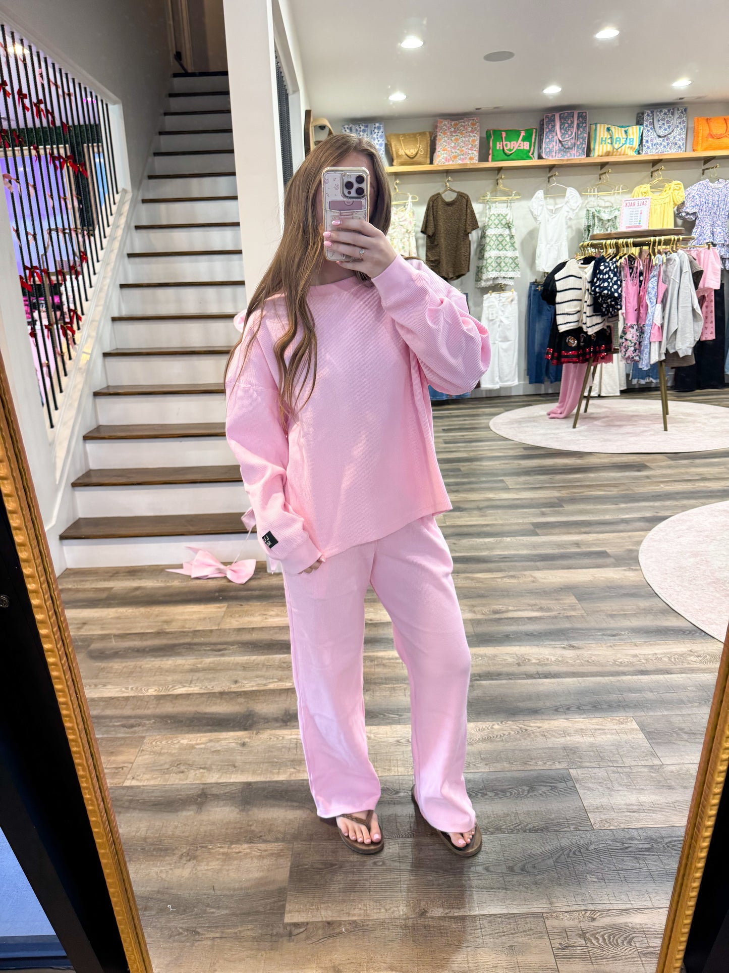 Lulu Mac Waffle Long Sleeve: Light Pink