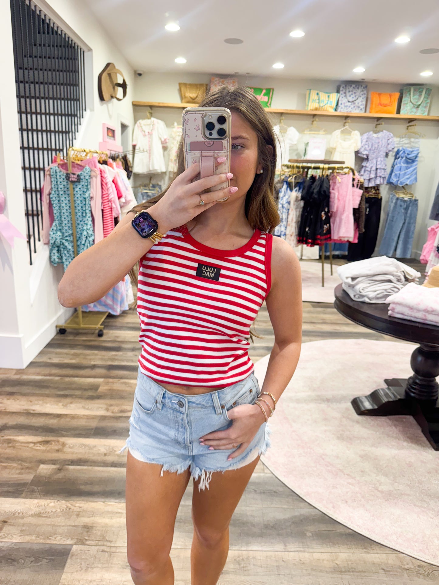 Lulu Mac Stripe Tank Top: Red