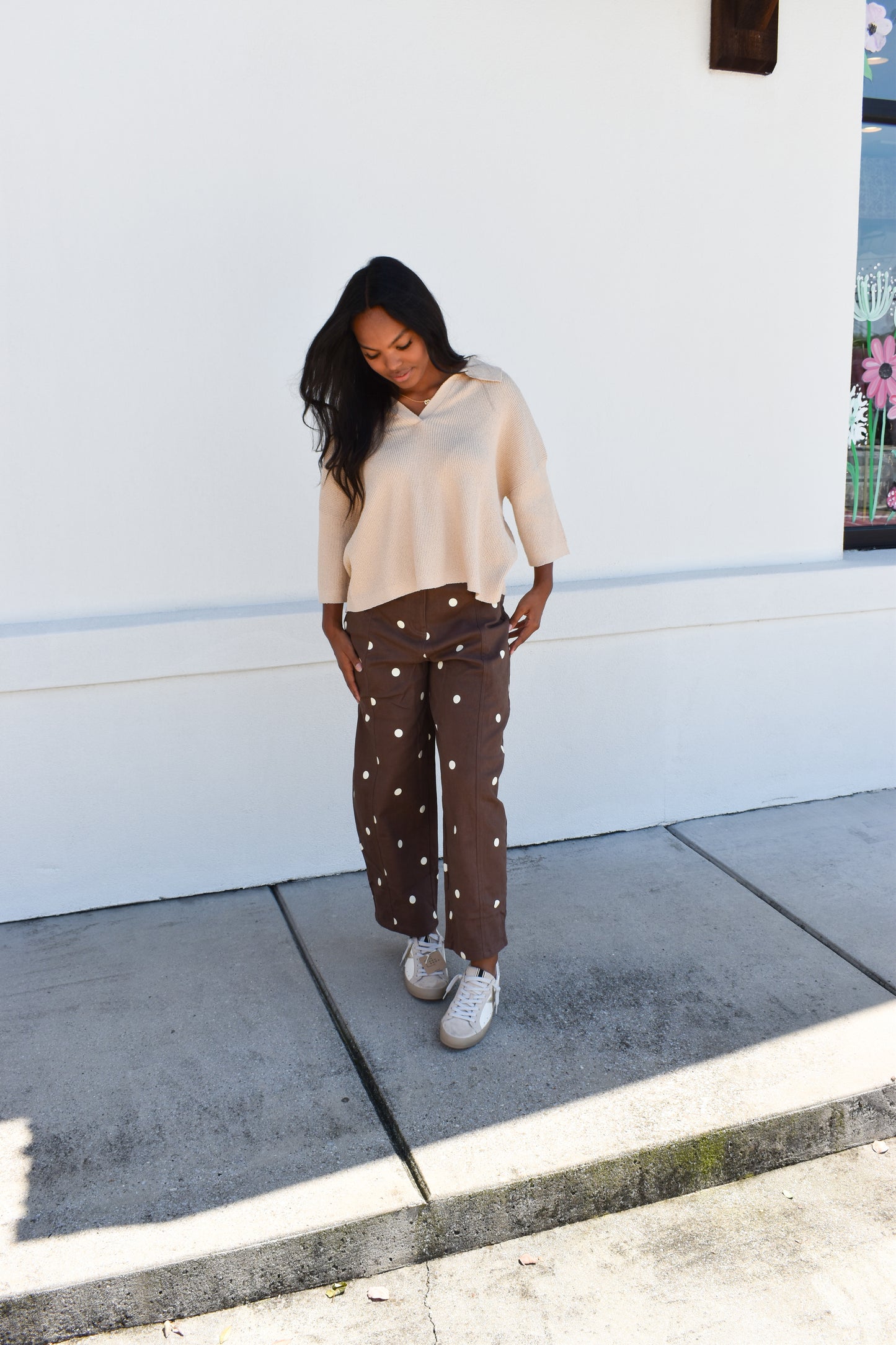 Polka Dot Brown Barrel Jean