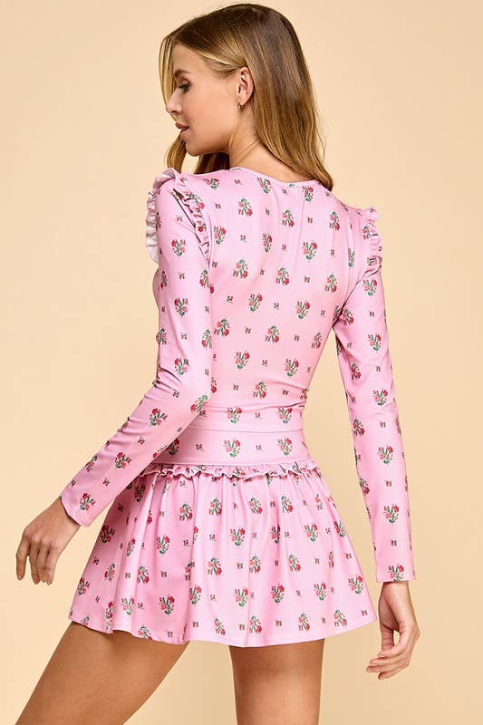 Floral Printed Center Front Ruched Top