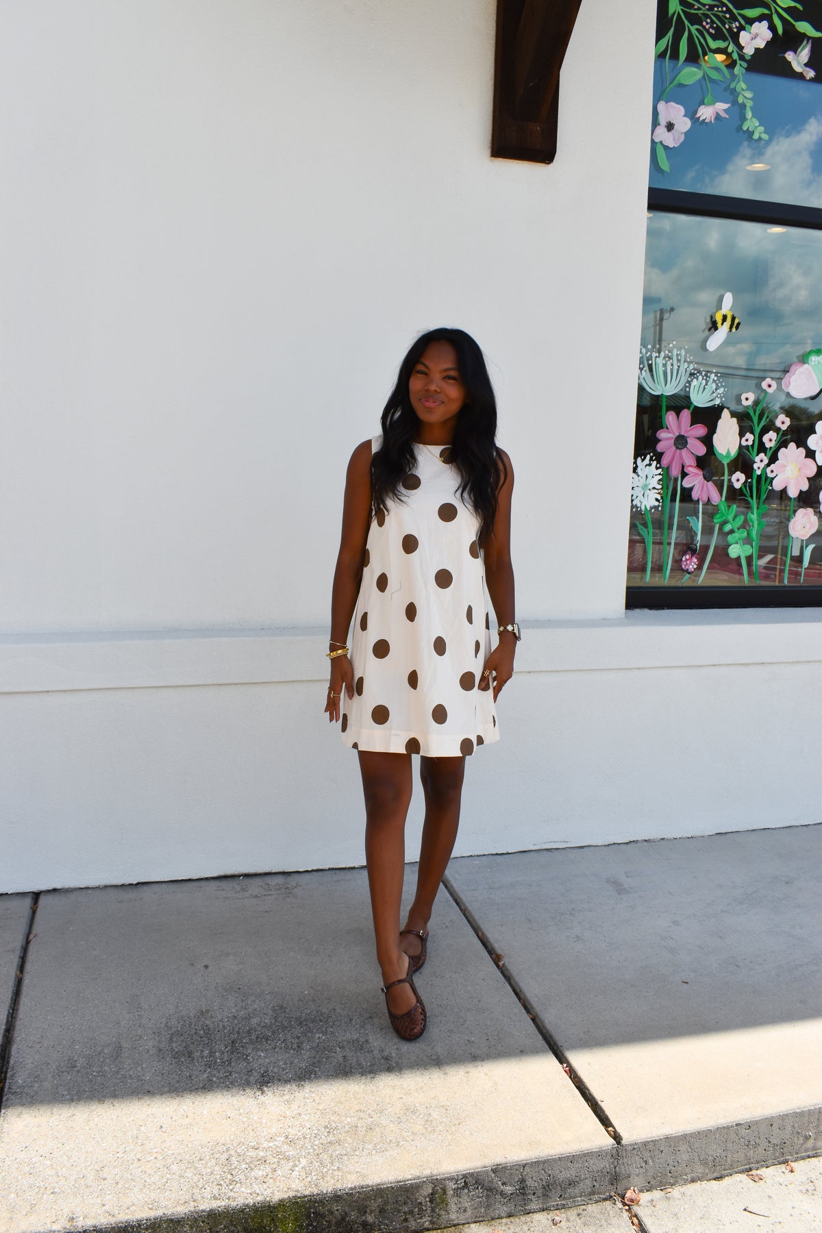 Polka Dot Sleeveless Mini Dress W/ Bow Detail