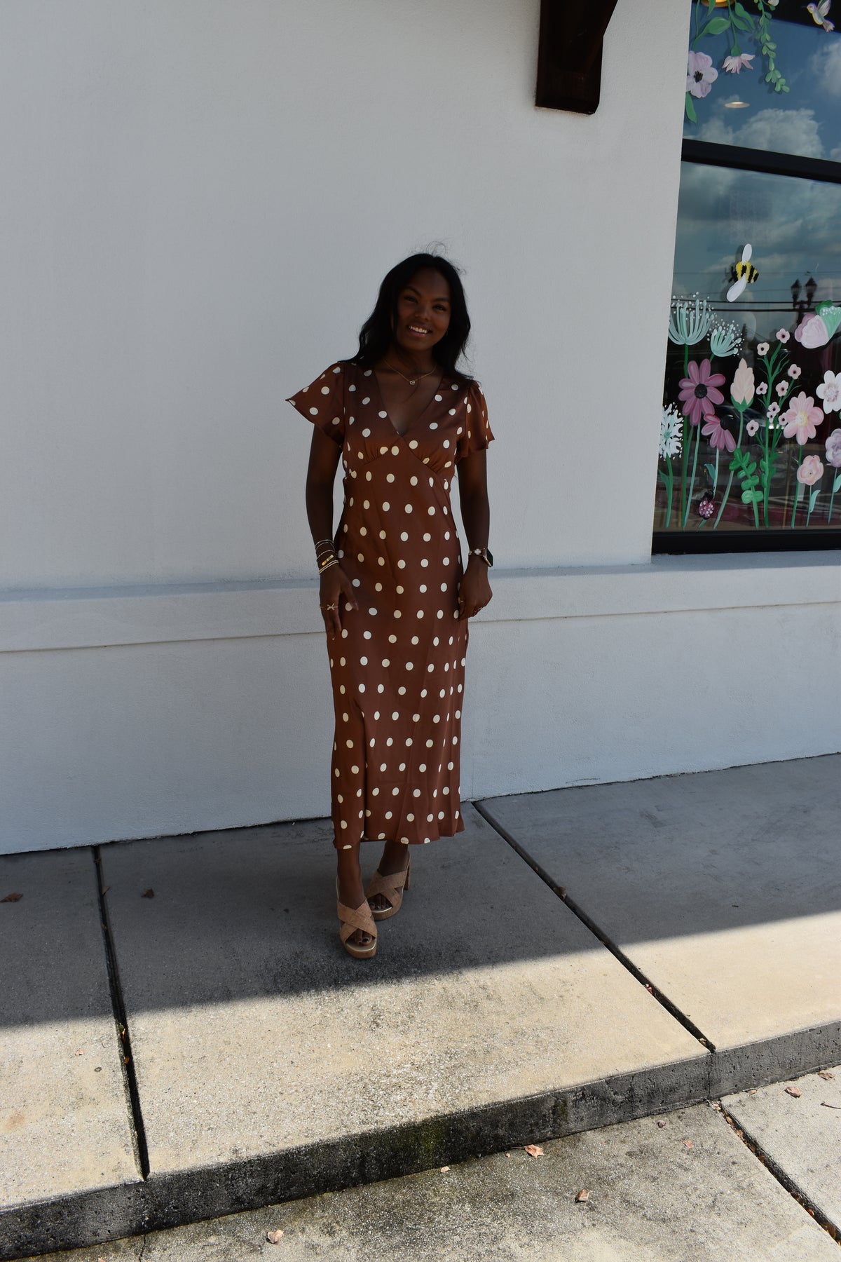 V Neck Satin Polka Dot Maxi