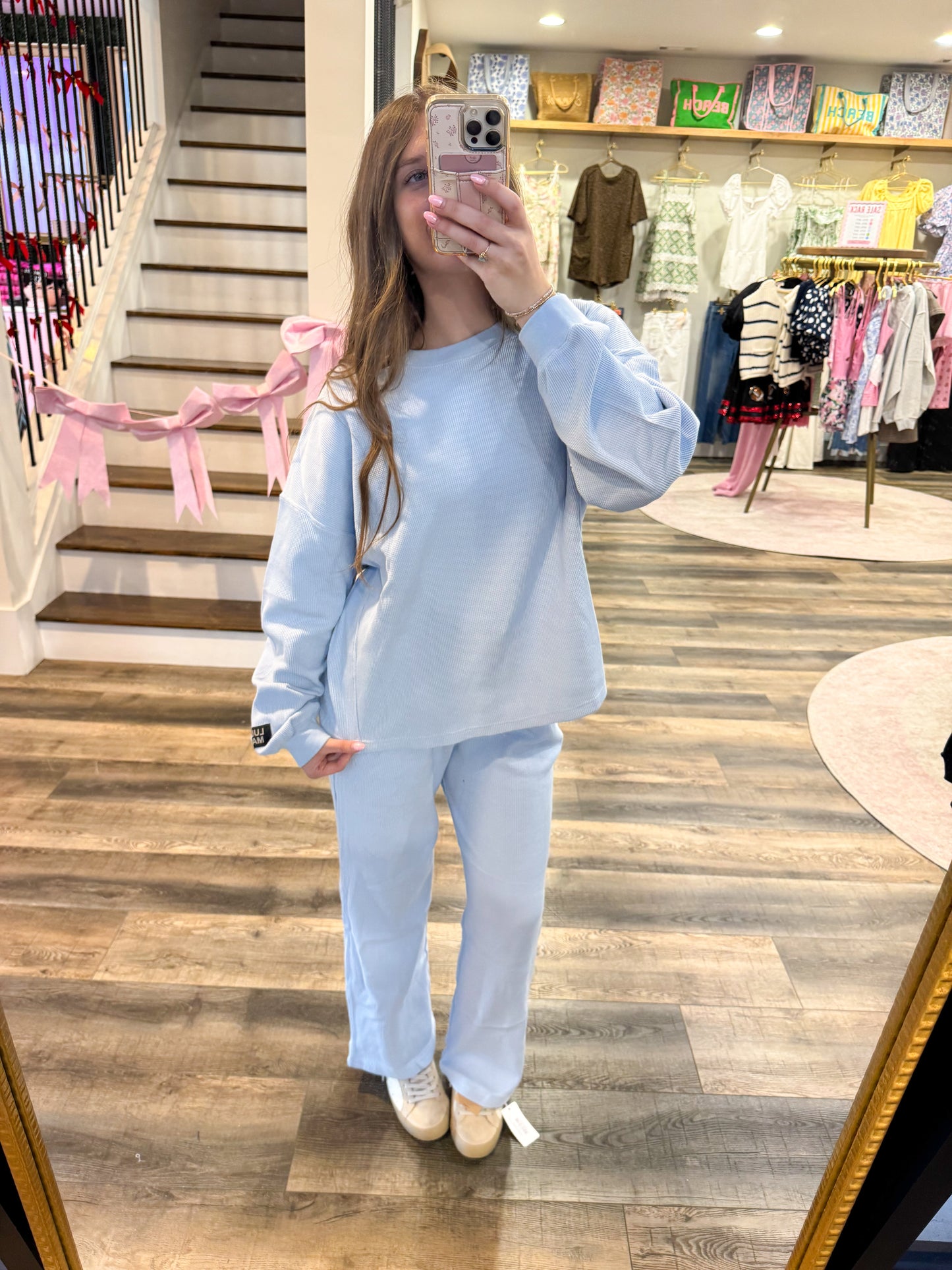 Lulu Mac Waffle Pants: Light Blue