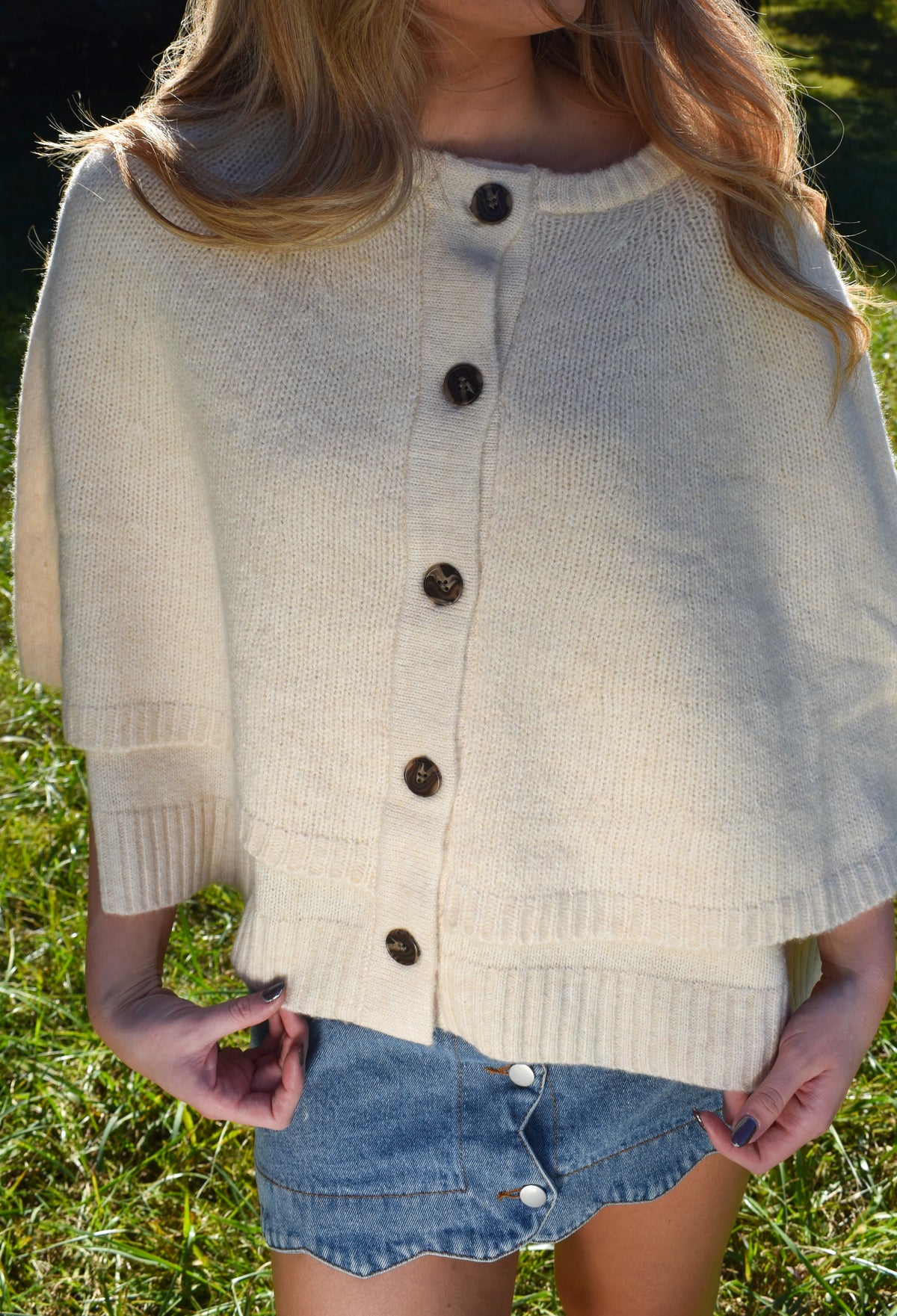 Button Front Tiered Knit Capelet