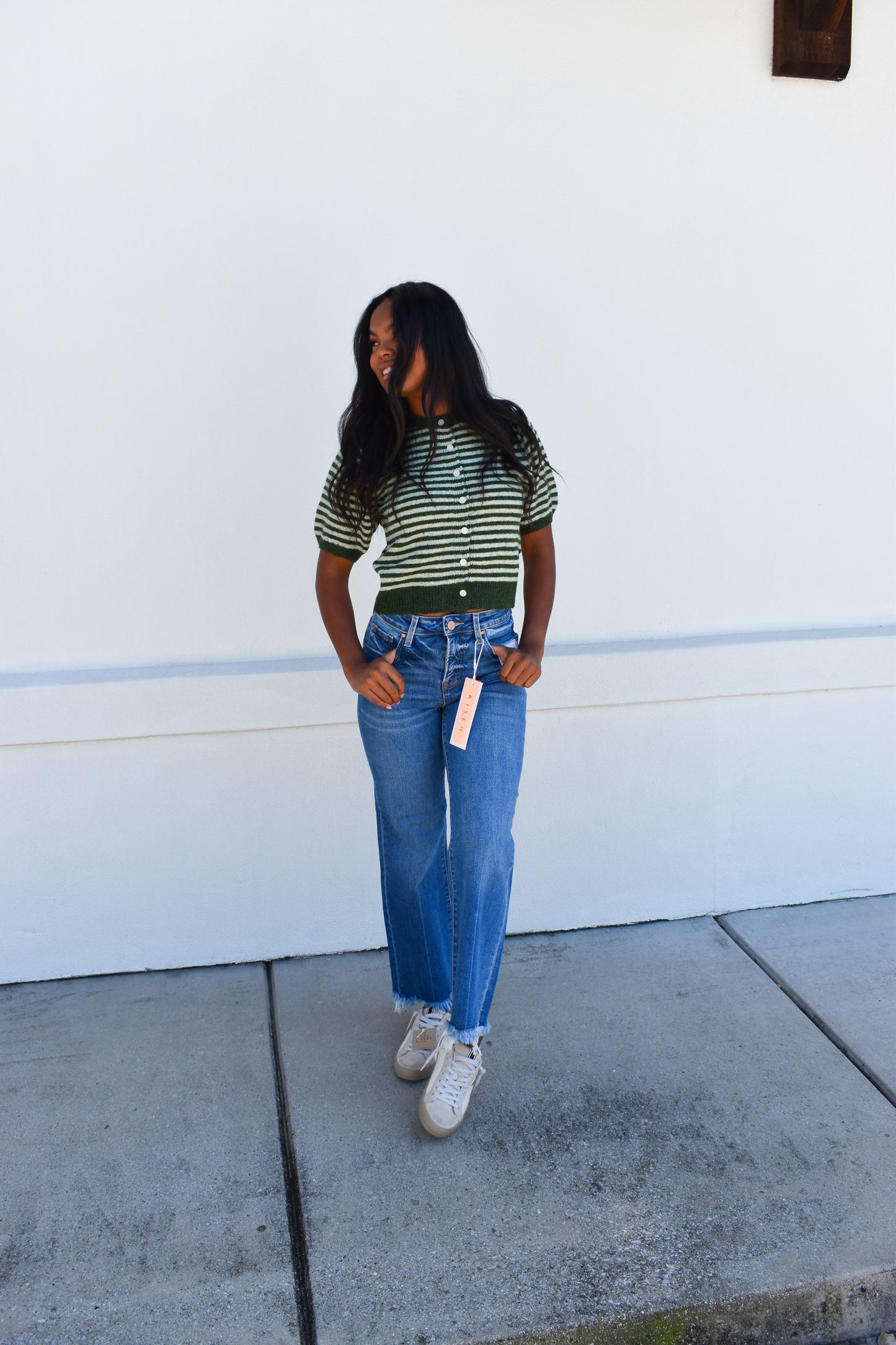 Puff Short Sleeve Stripe Cardi