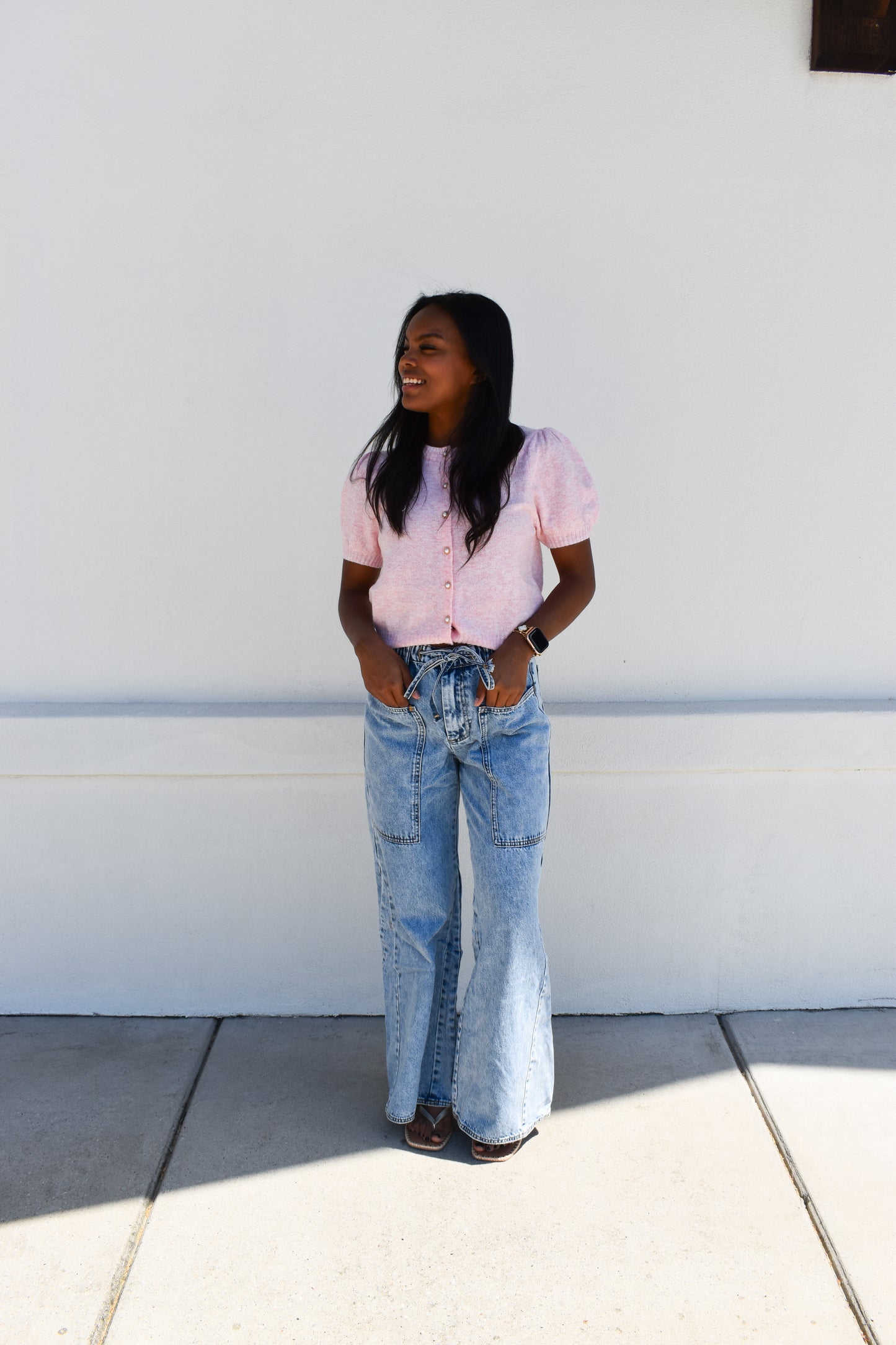Pink Cardi W/ Pearl Buttons
