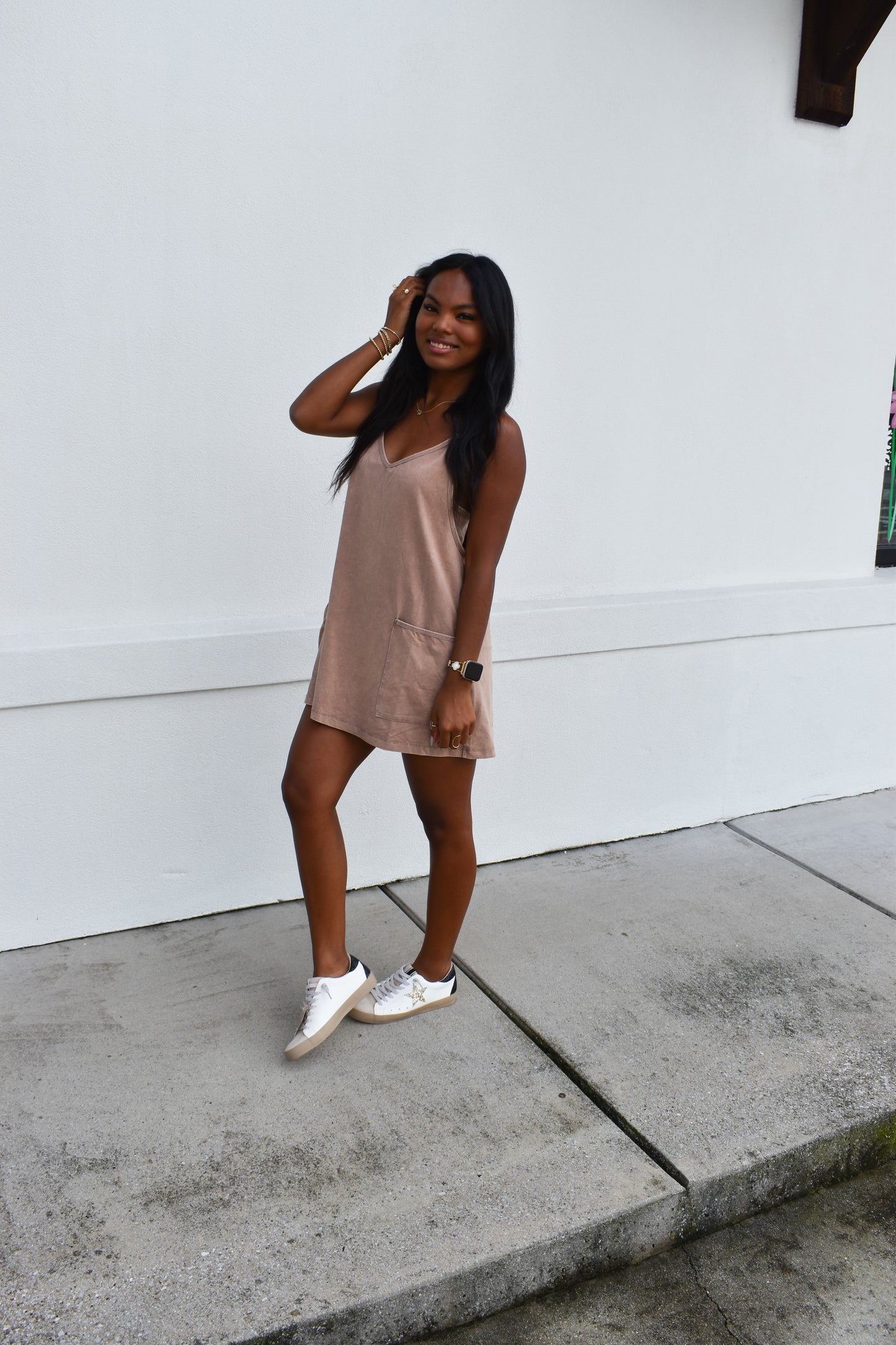 Mini Dress W/ Built in Romper Lining: Brown