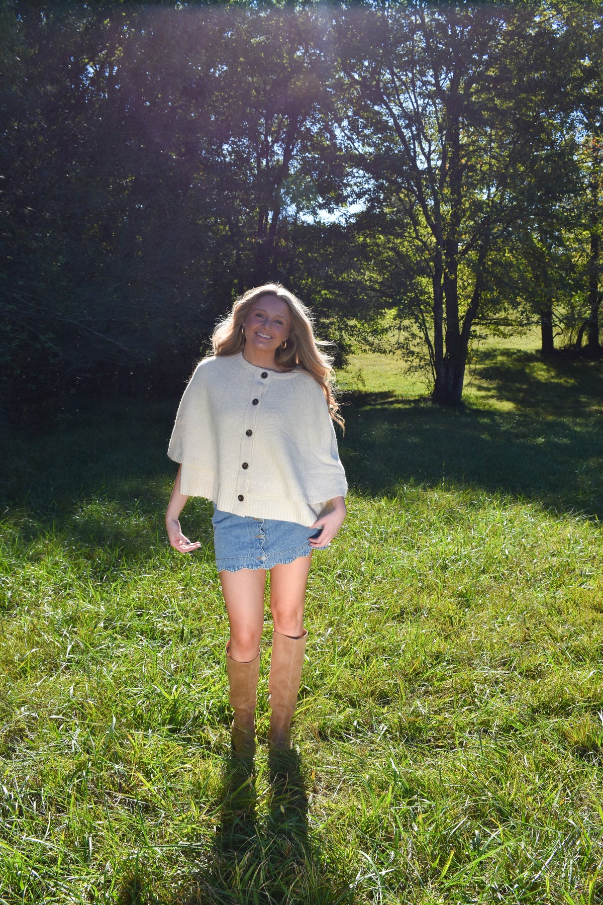 Button Front Tiered Knit Capelet