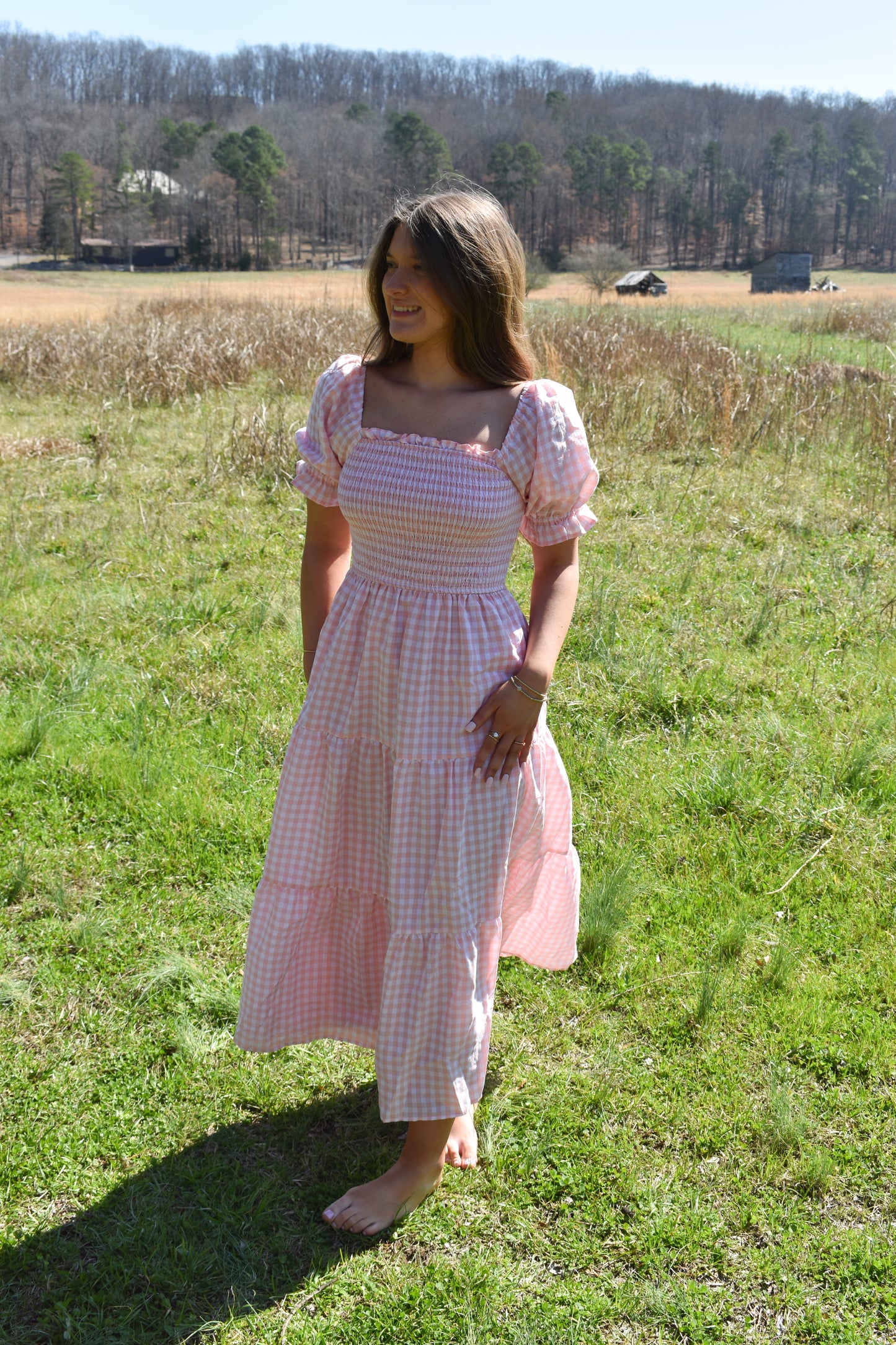 Madi Pink Gingham Maxi Dress