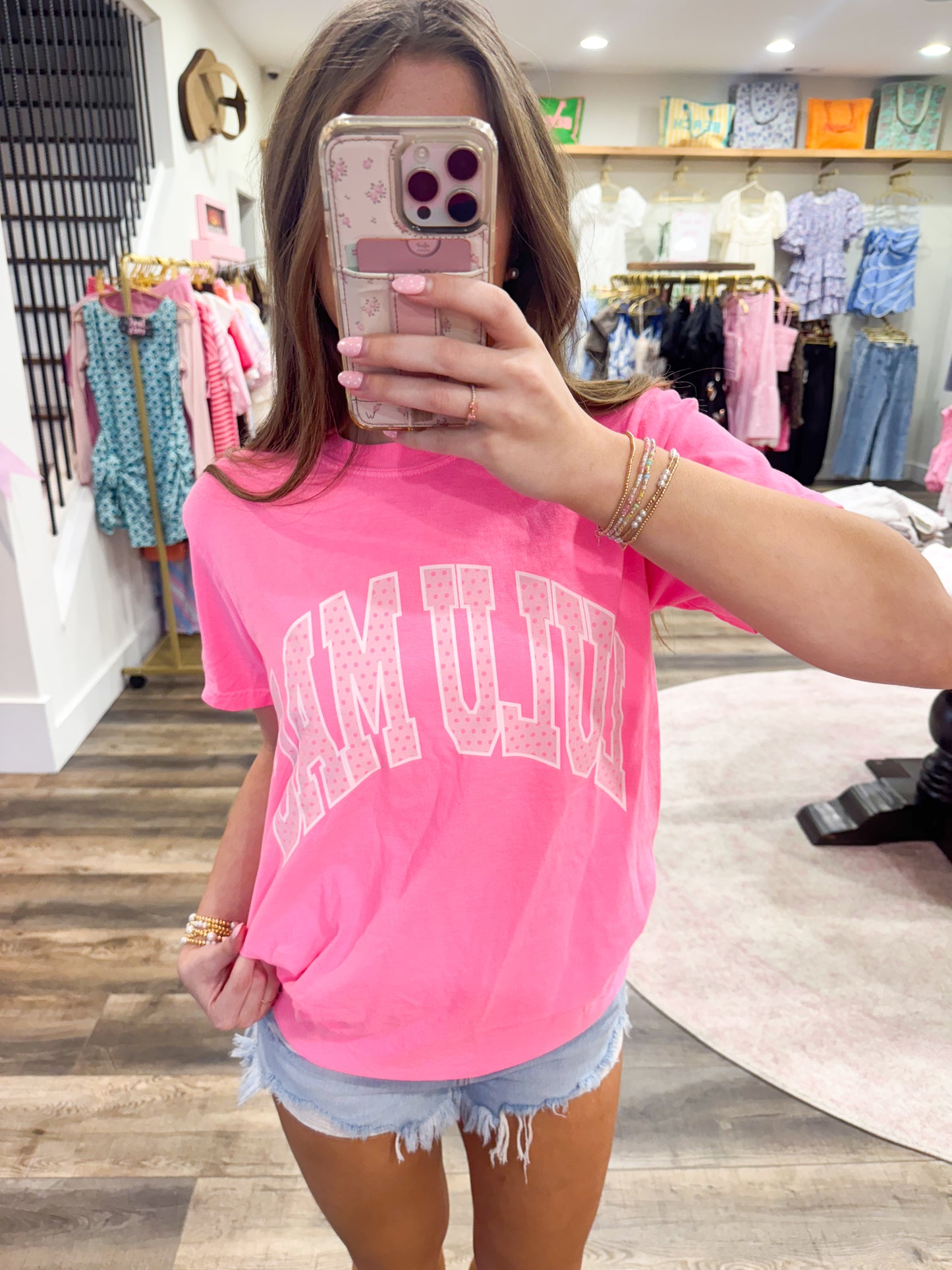 Lulu Mac Polka Dot Adult Neon Pink Comfort Colors Tee