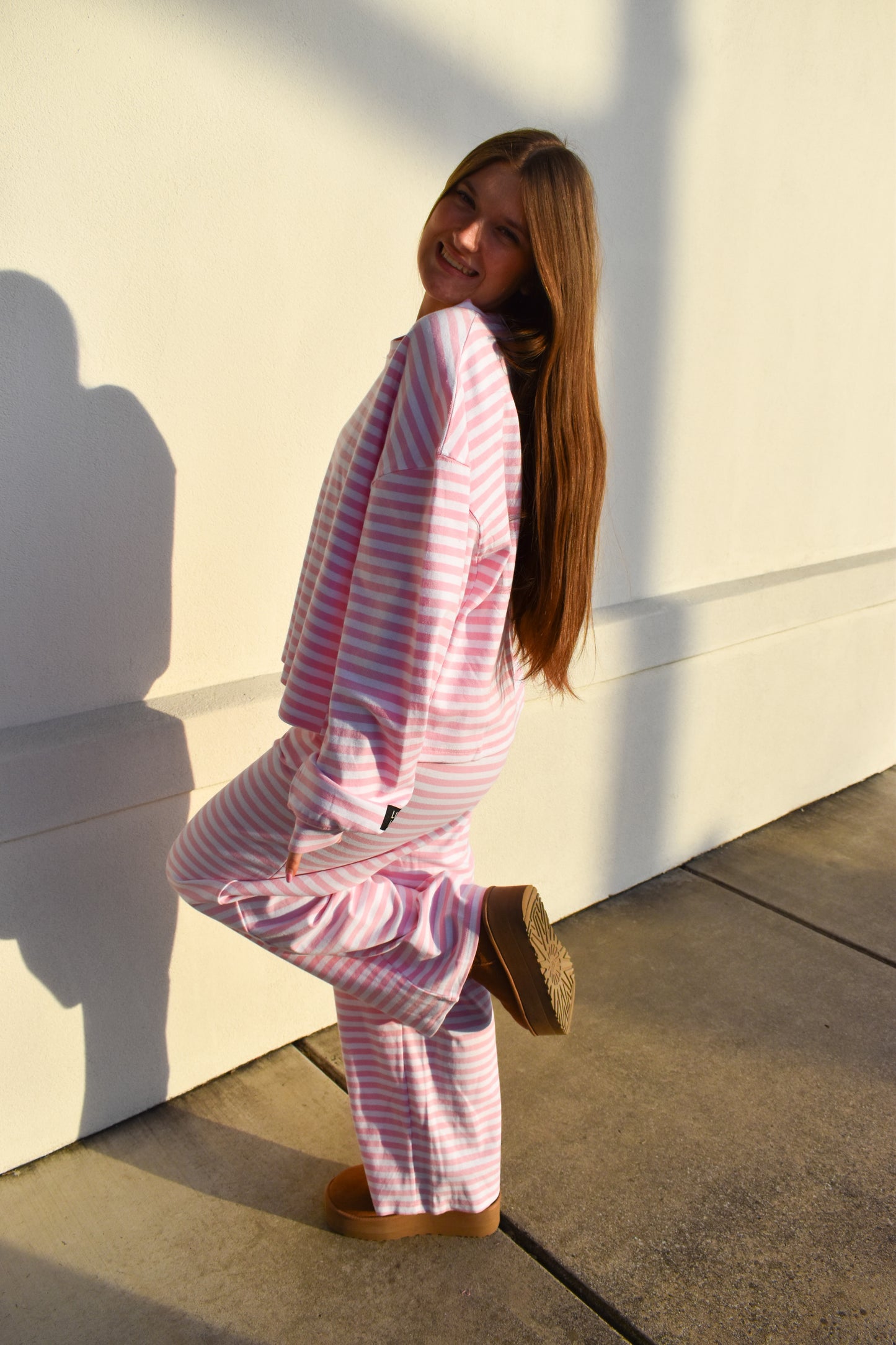Lounge Stripe Pants: Light Pink