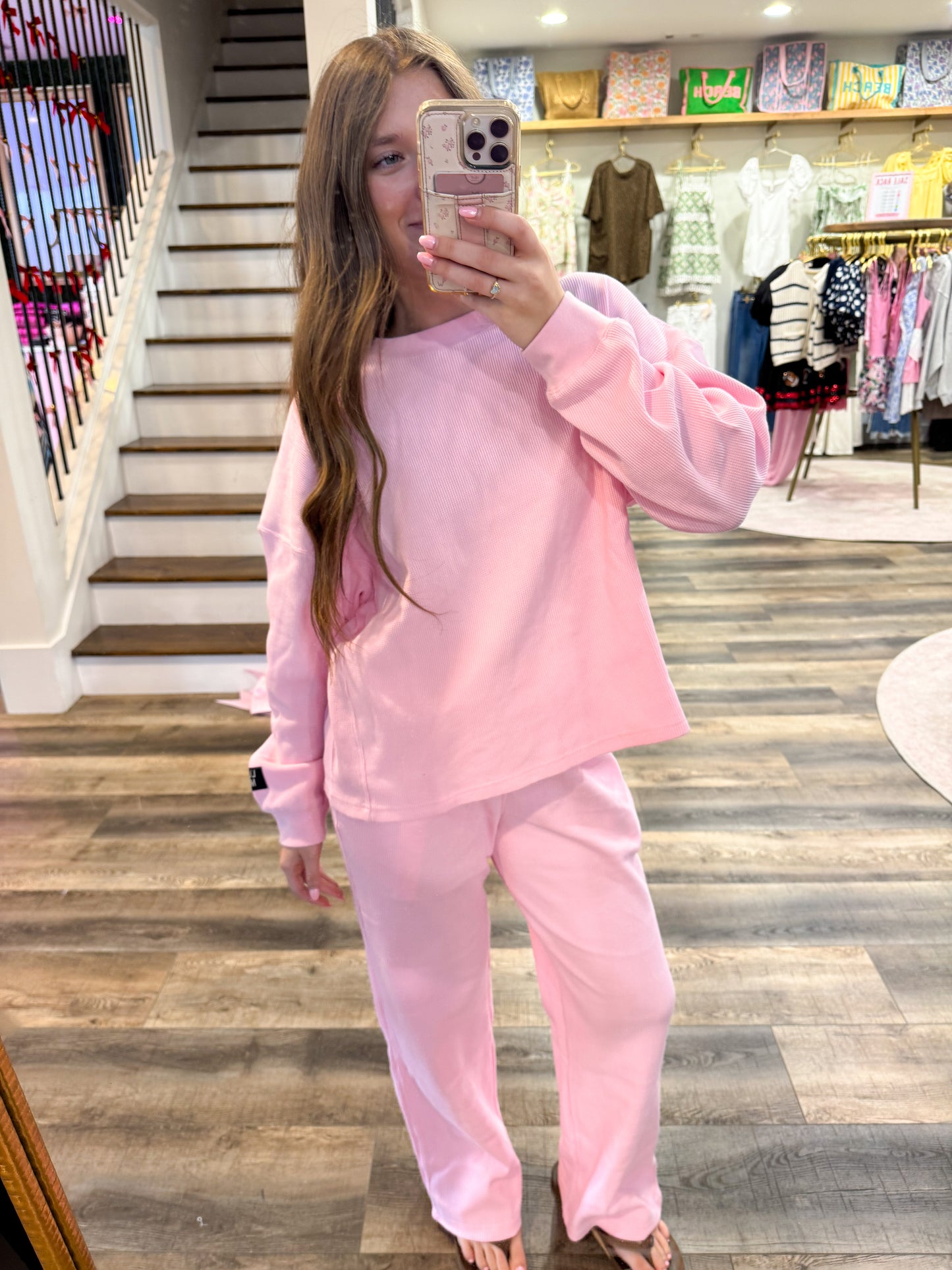 Lulu Mac Waffle Pants: Light Pink