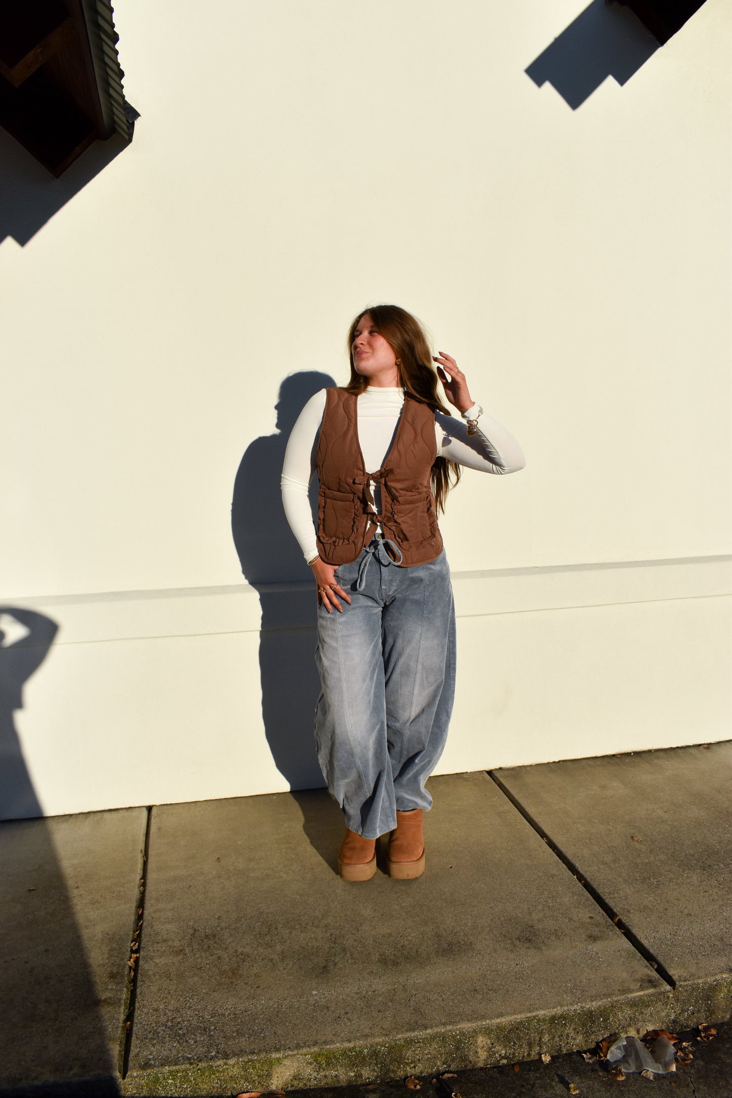 Quilted Bow Vest: Chestnut