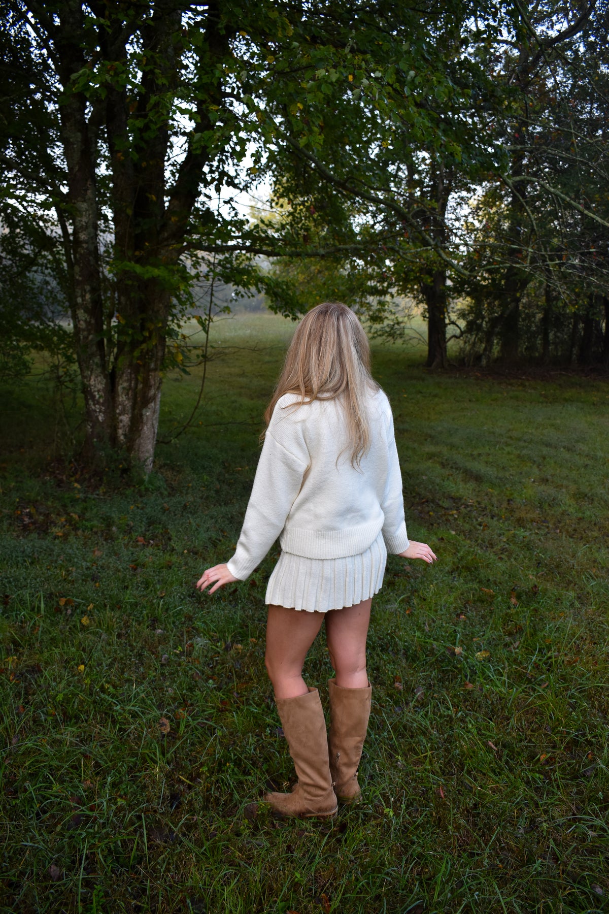 Turtleneck Pullover Sweater & Pleated Skirt Set