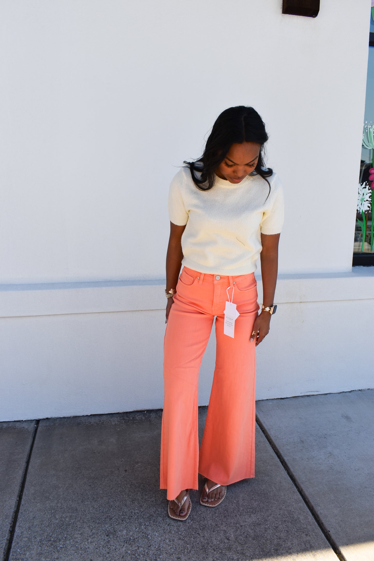 Risen Coral Wide Leg Jeans