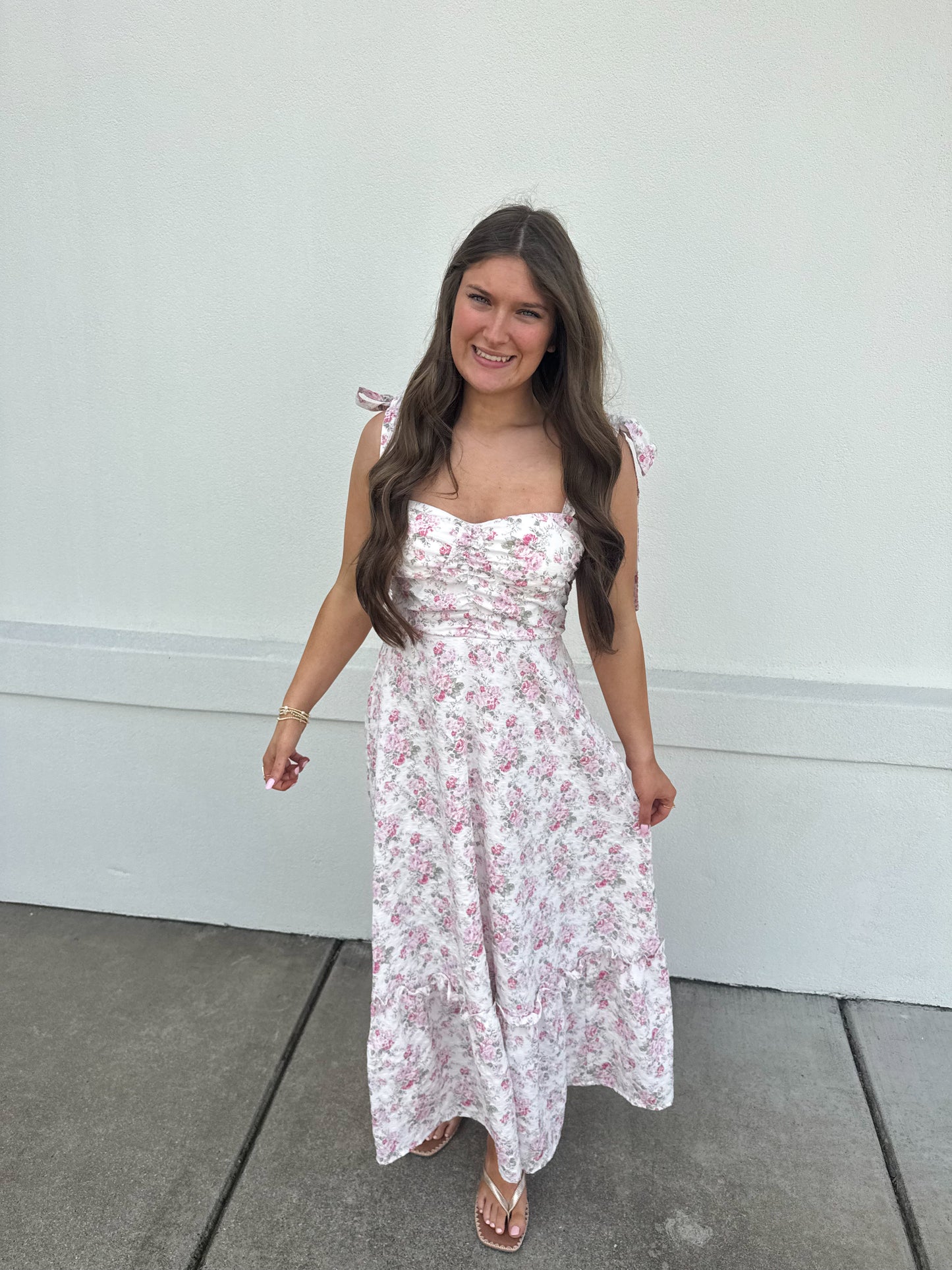 Tiffany Floral Ruched Detail Maxi Dress