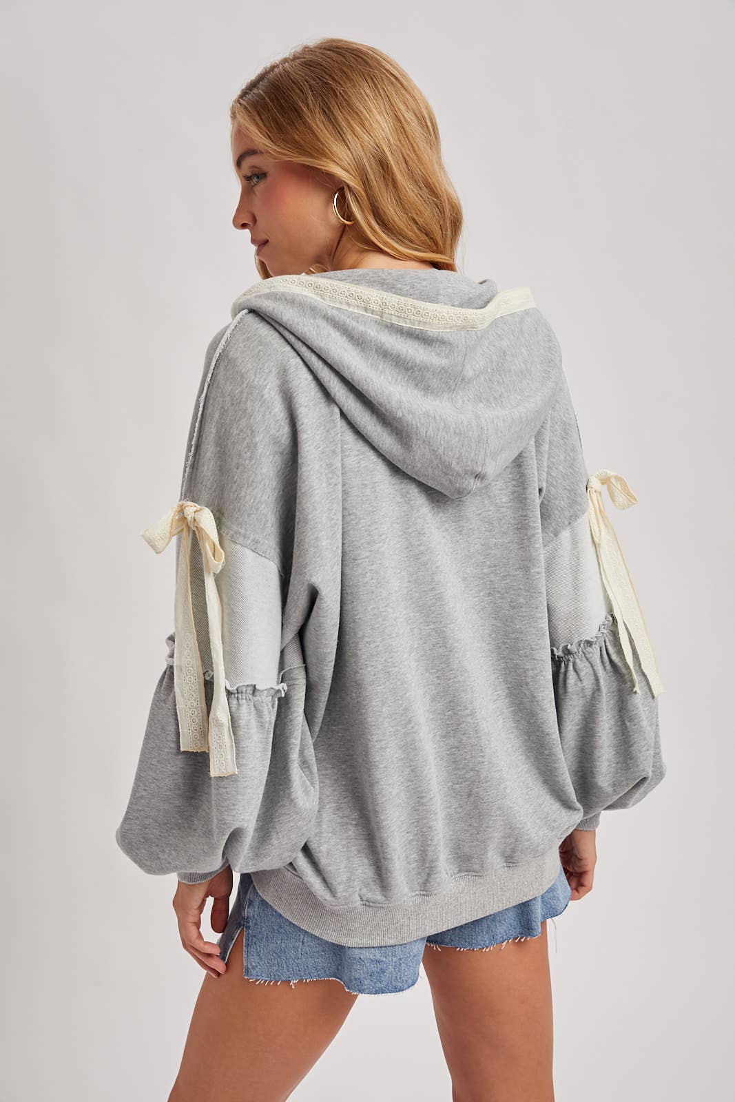 Bow Lace Hoodie W/ Double Zipper