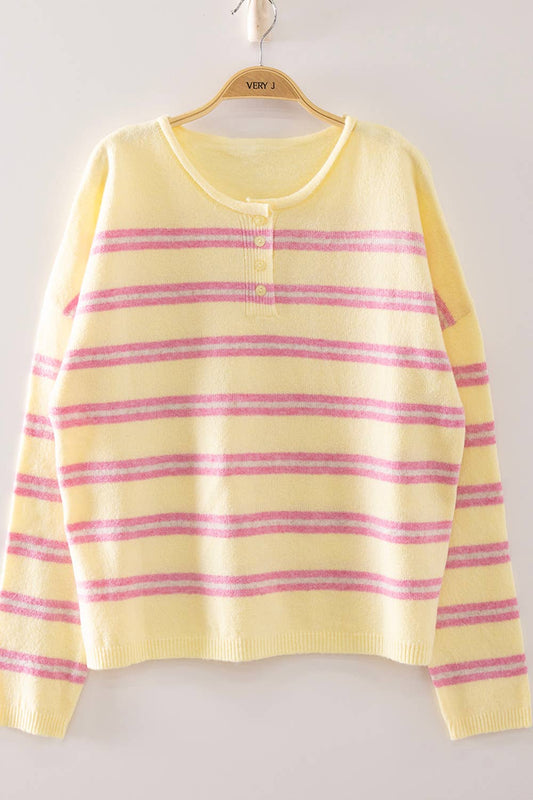 Cozy Stripe Button Knit Sweater