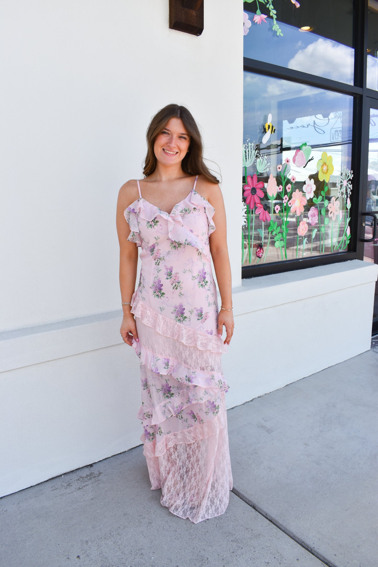 Floral Lace Ruffle Maxi Dress