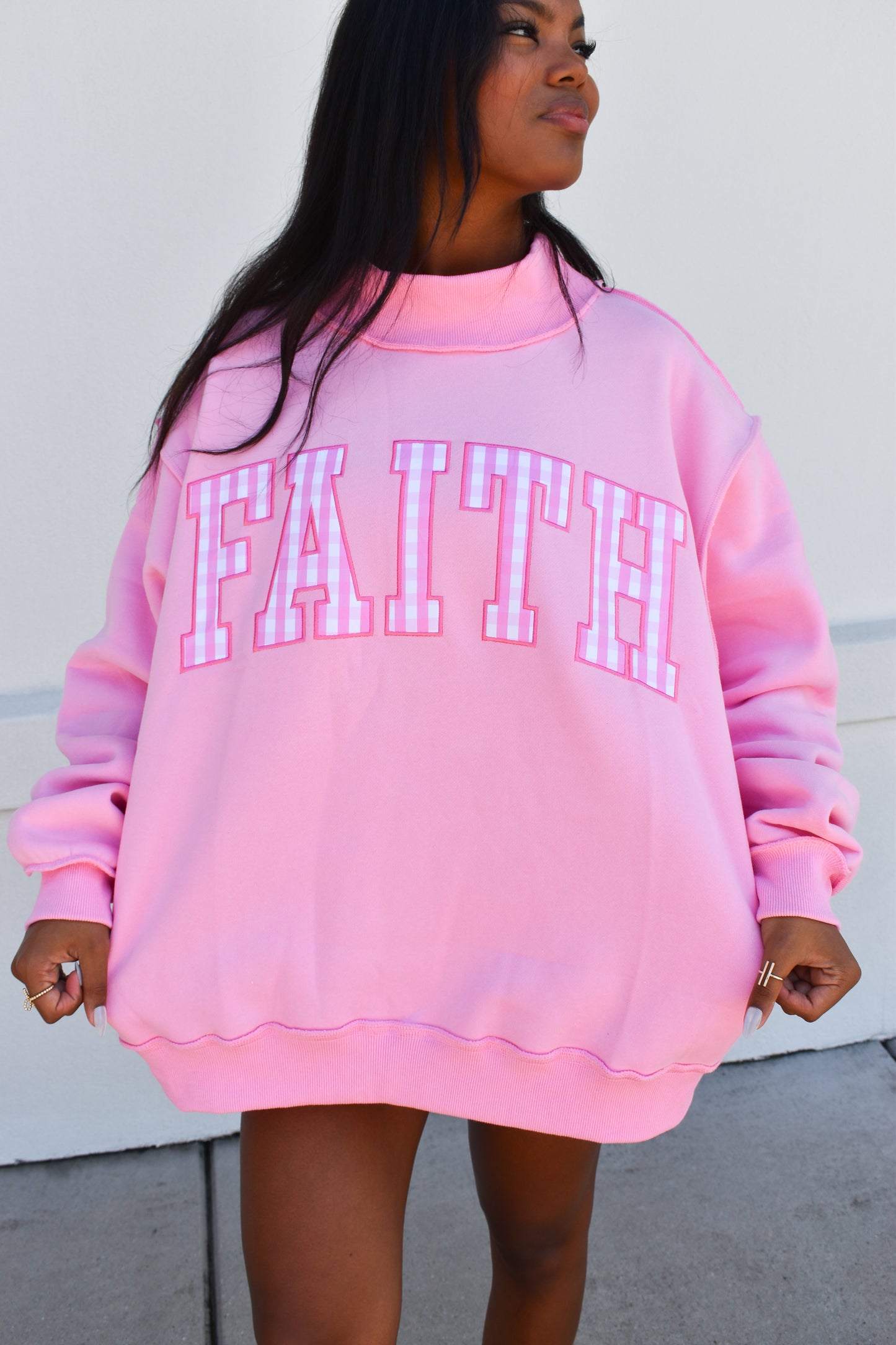 "FAITH" Embroidered Mock Neck