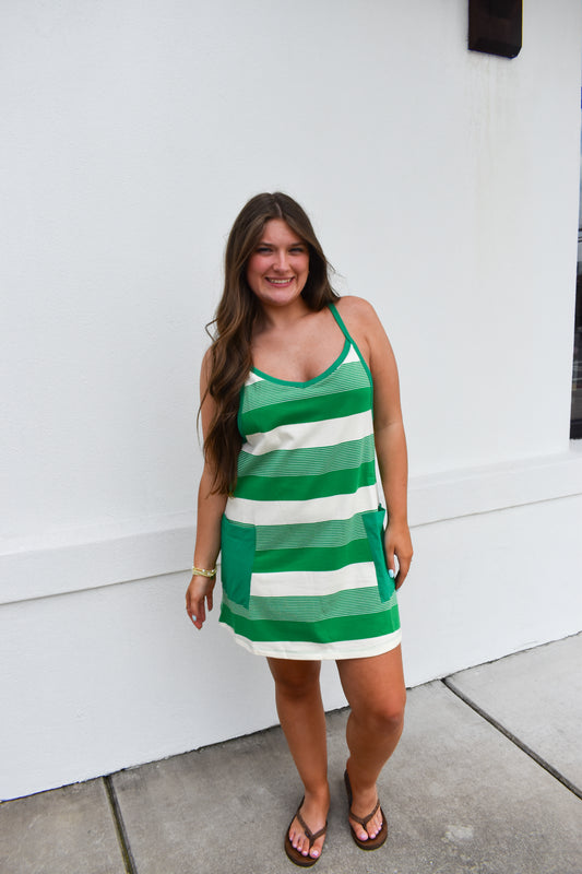 *Restock* Stripe Mini Dress W/ Built In Romper Lining: Green