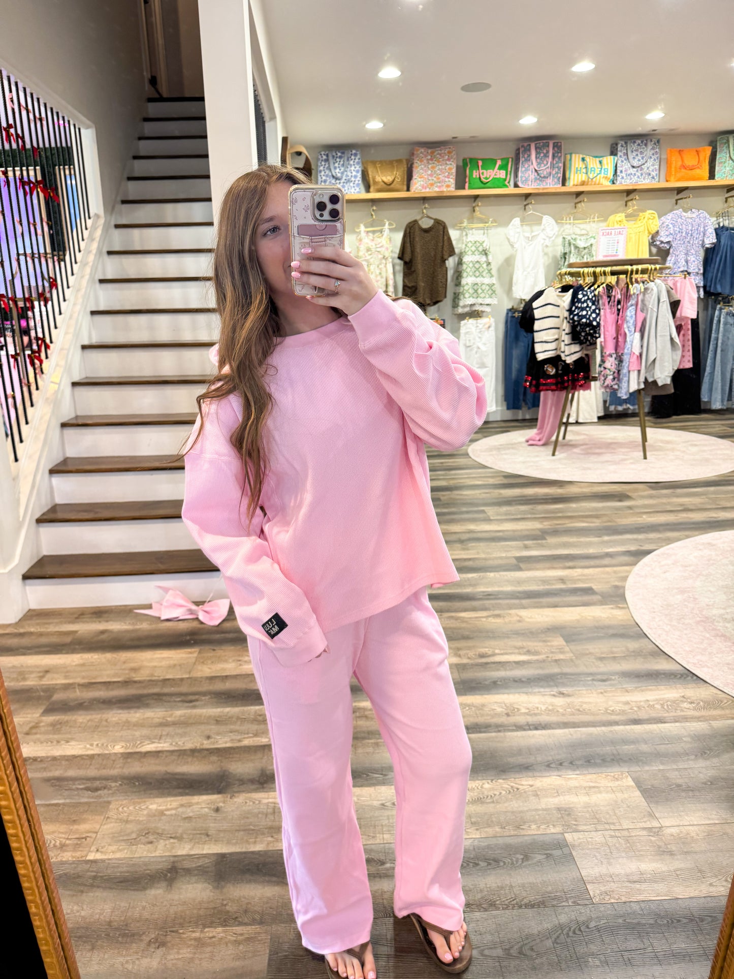 Lulu Mac Waffle Long Sleeve: Light Pink