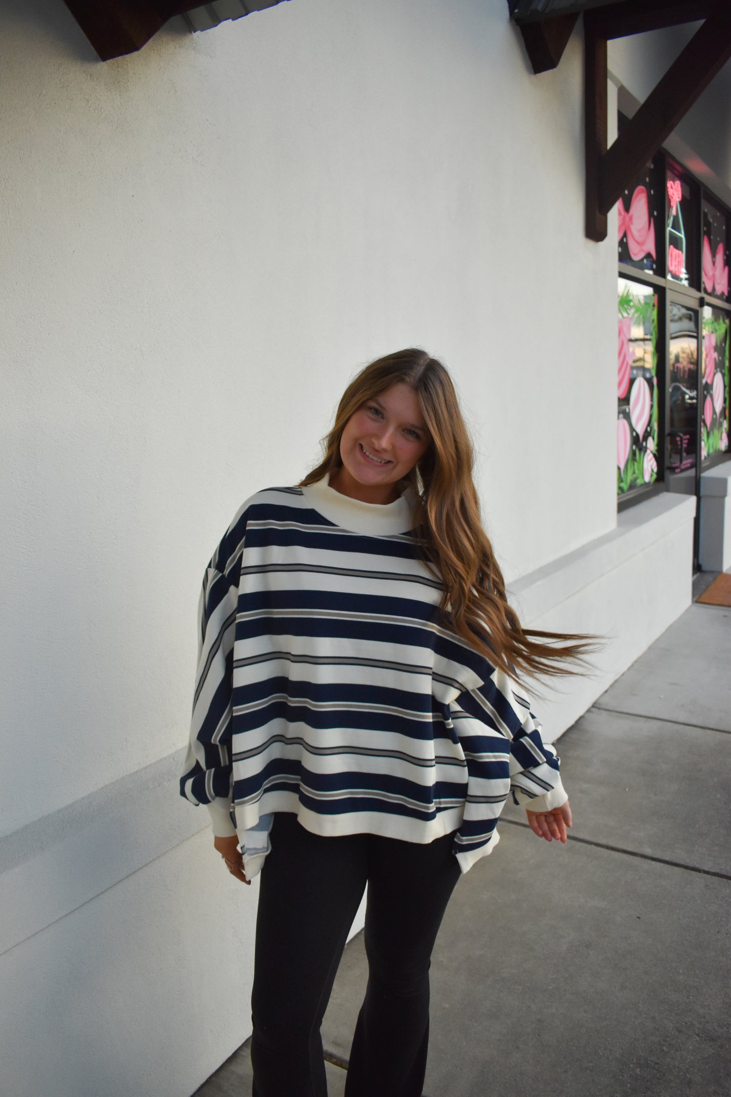 Striped Oversized Mockneck
