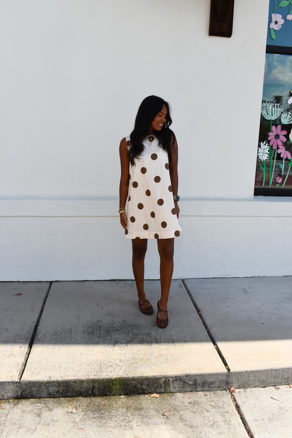 Polka Dot Sleeveless Mini Dress W/ Bow Detail