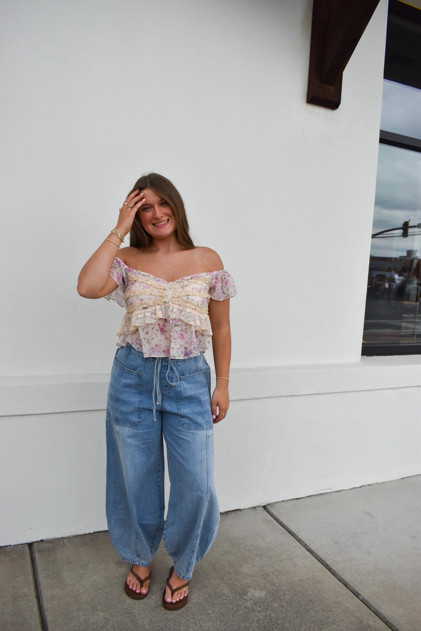 Floral Print Ruffle Lace Sweetheart Top