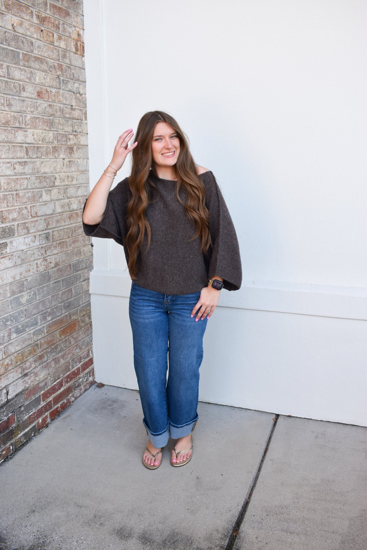 Gloria One Shoulder Knit Top: Brown