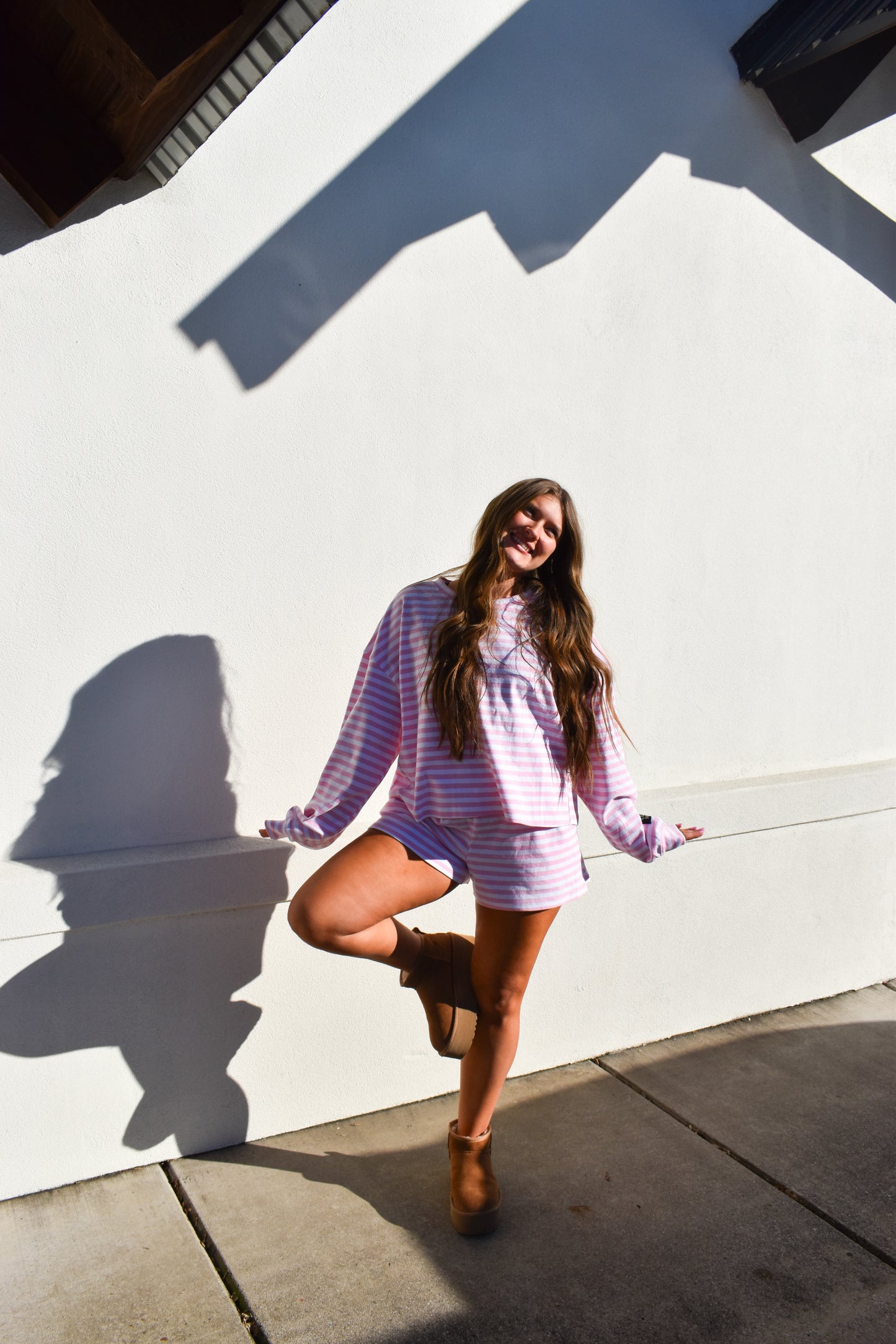 Lounge Stripe Top: Light Pink