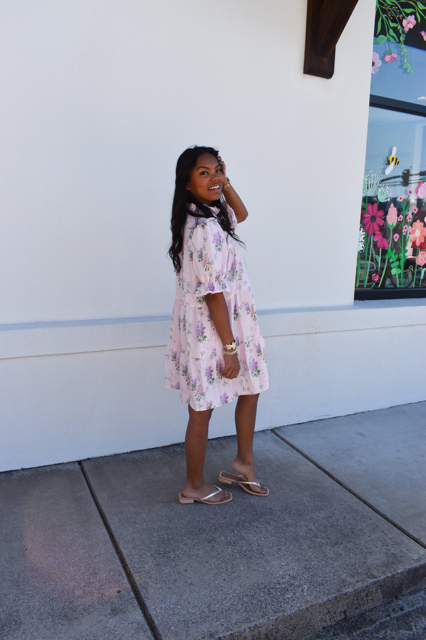 Pink Floral Ruffle Baby Doll Dress