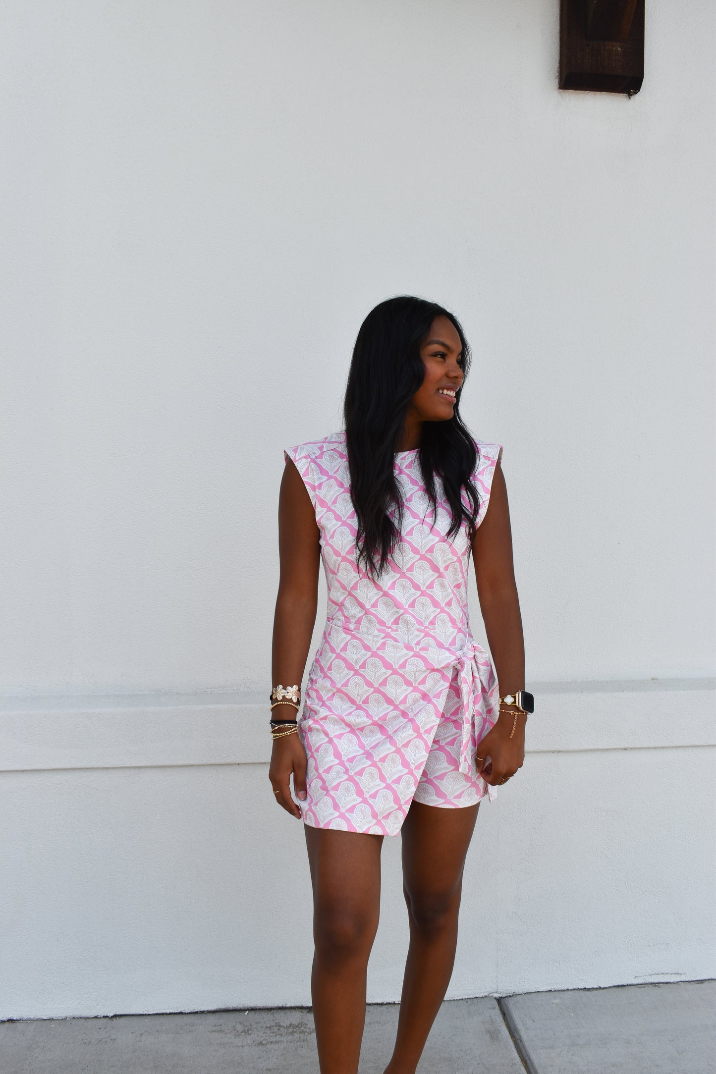 Print Warp Front Side Tie Detail Mini Dress