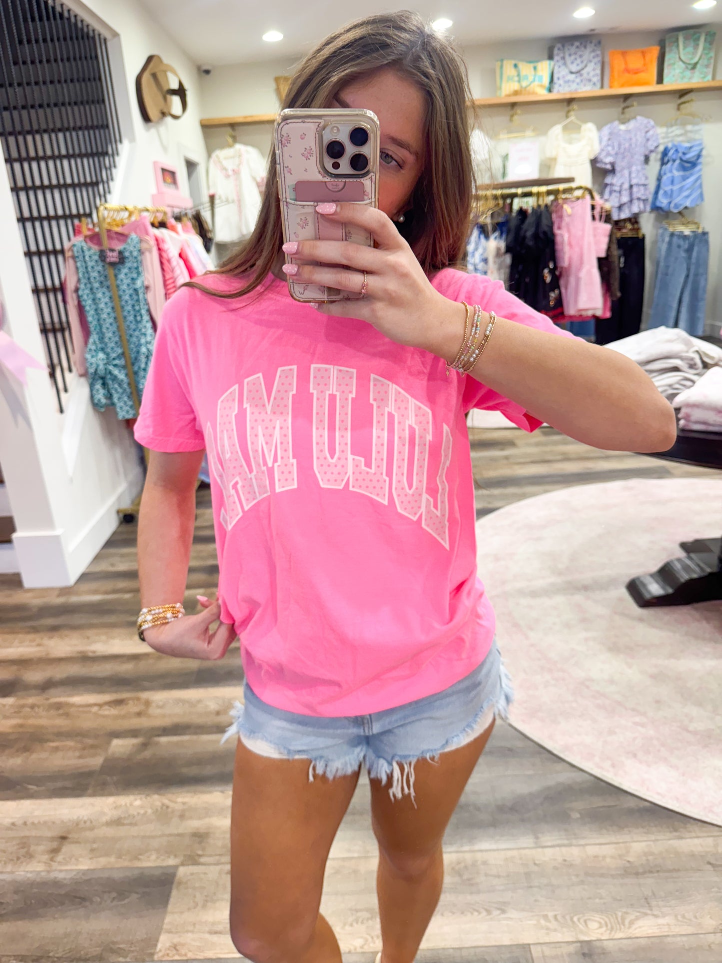 Lulu Mac Polka Dot Adult Neon Pink Comfort Colors Tee