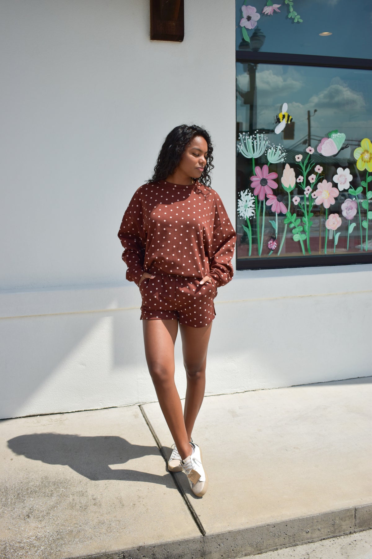 Chocolate Polka Dot Print Lounge Sweatshirt